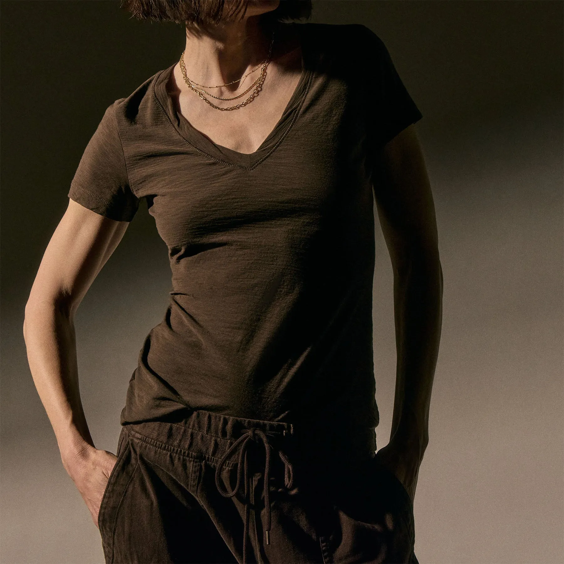 Sheer Slub Casual V Neck - Porcupine sold by James Perse