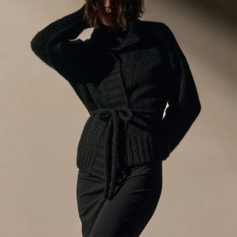 Cashmere silk blend tie cardigan - Black sold by James Perse