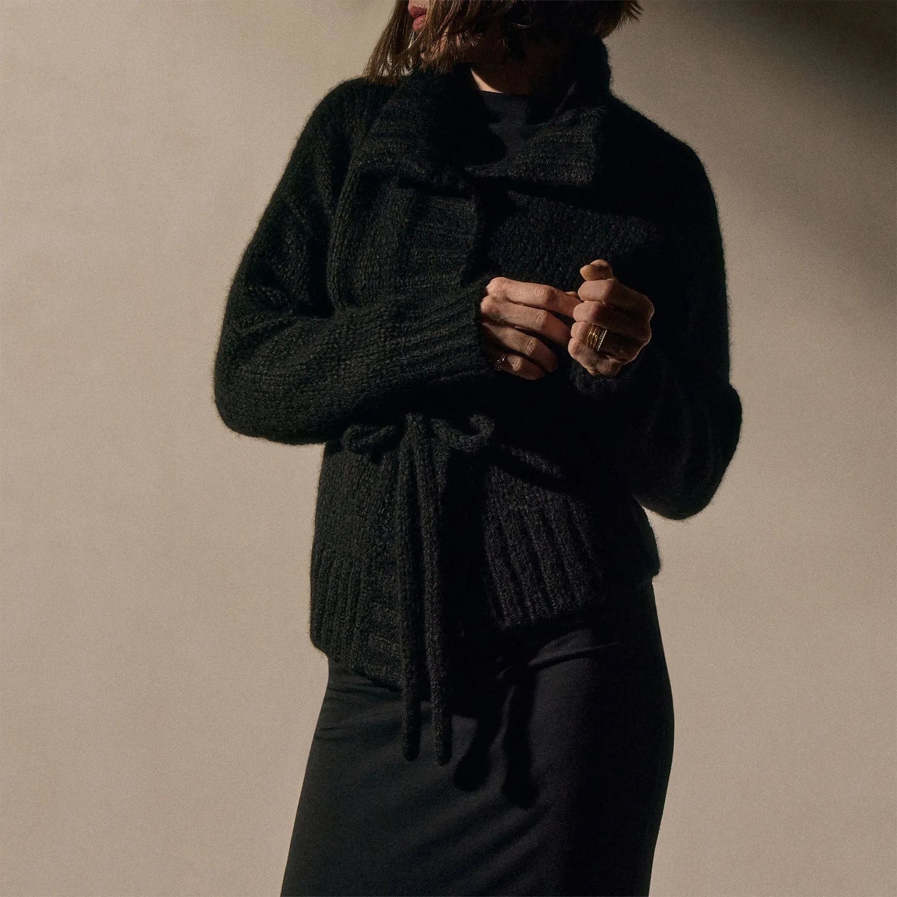 Cashmere silk blend tie cardigan - Black sold by James Perse product image thumbnail 2