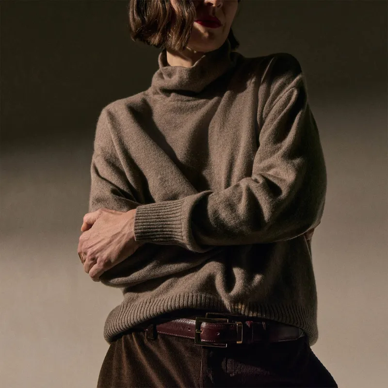 Spun Cashmere Funnel Neck - Warm Brown sold by James Perse