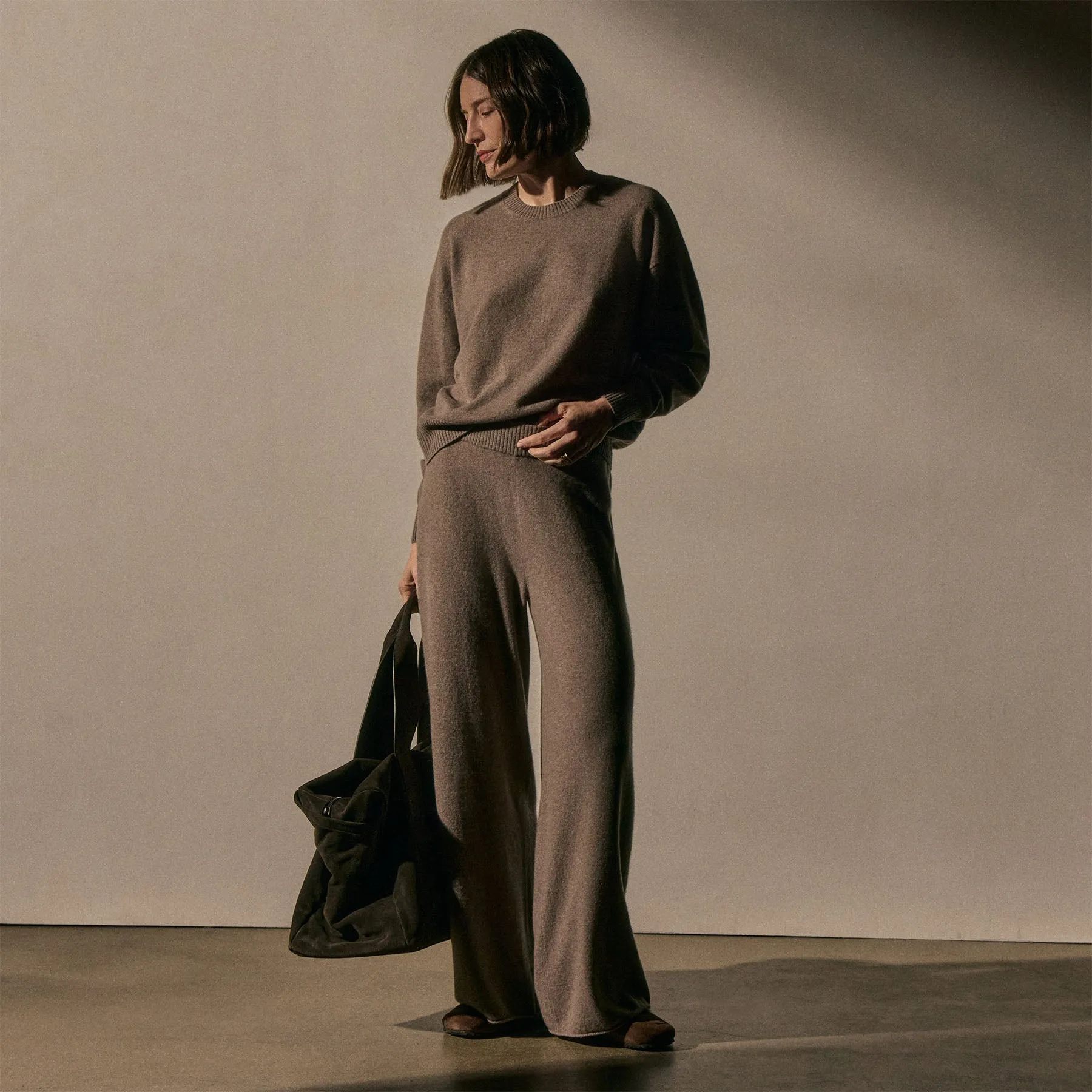 Spun Cashmere Wide Leg Pant - Warm Brown sold by James Perse