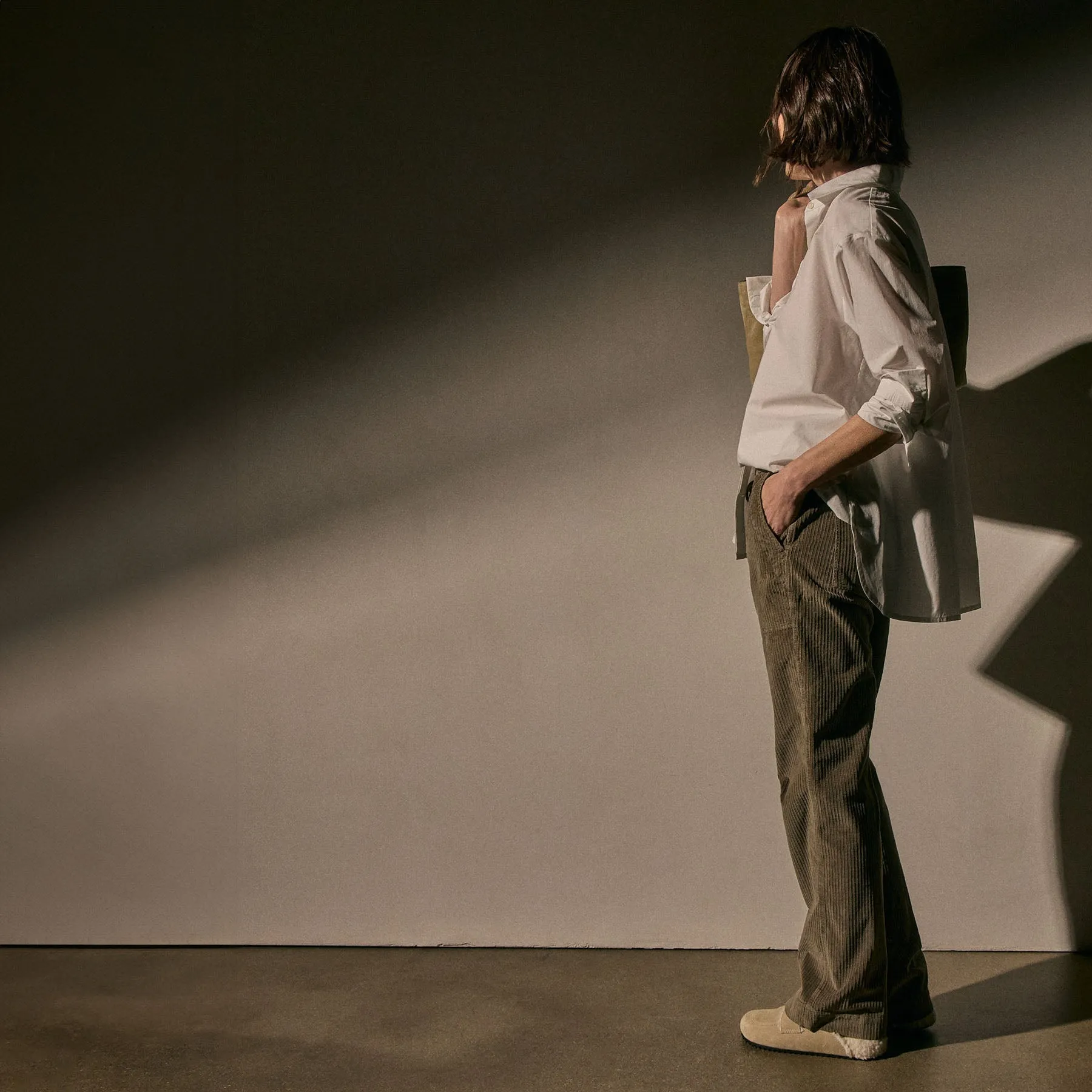 Stretch Corduroy Wide Leg Pant - Caribou Pigment sold by James Perse