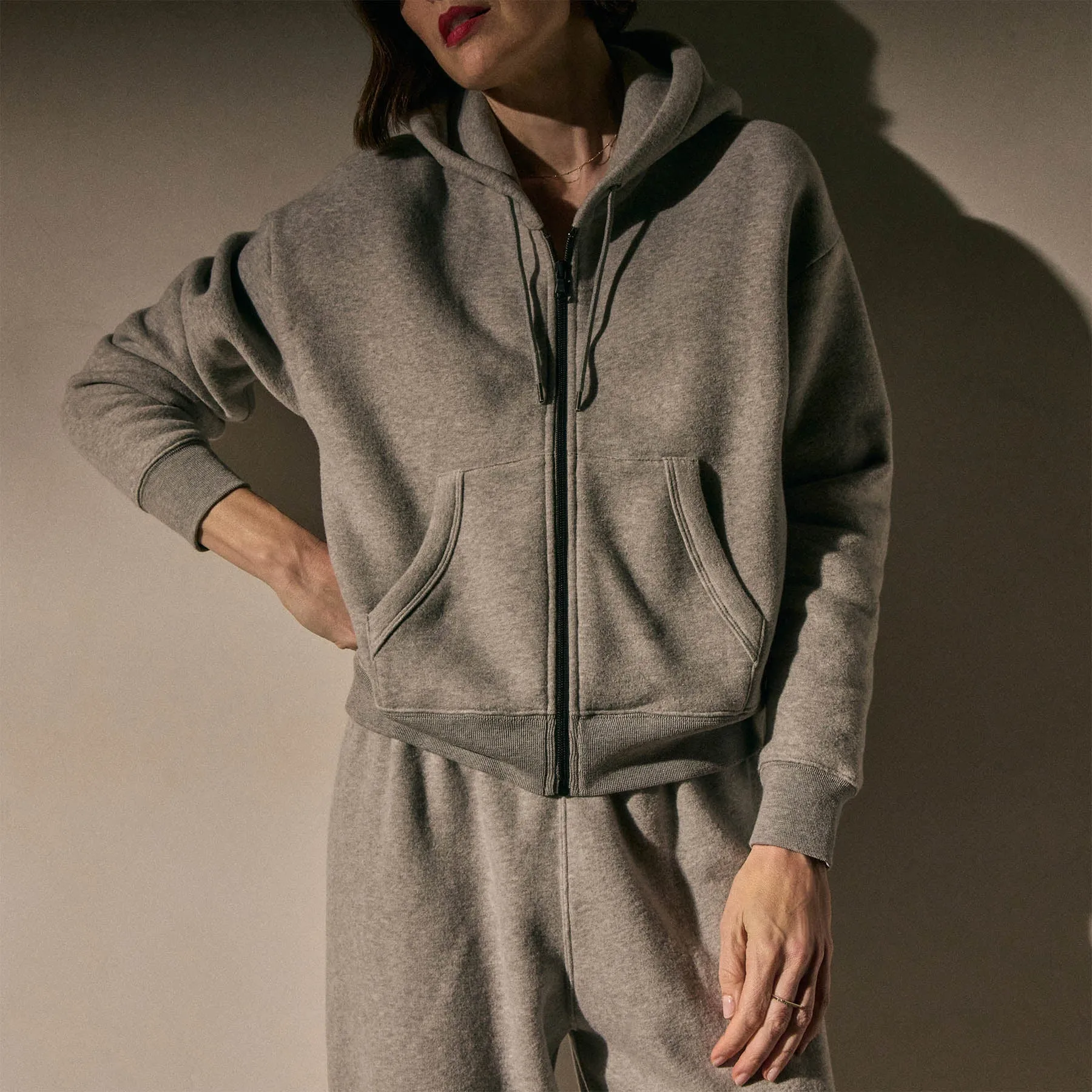 Cozy Fleece Zip Hoodie - Heather Grey sold by James Perse product image thumbnail 2
