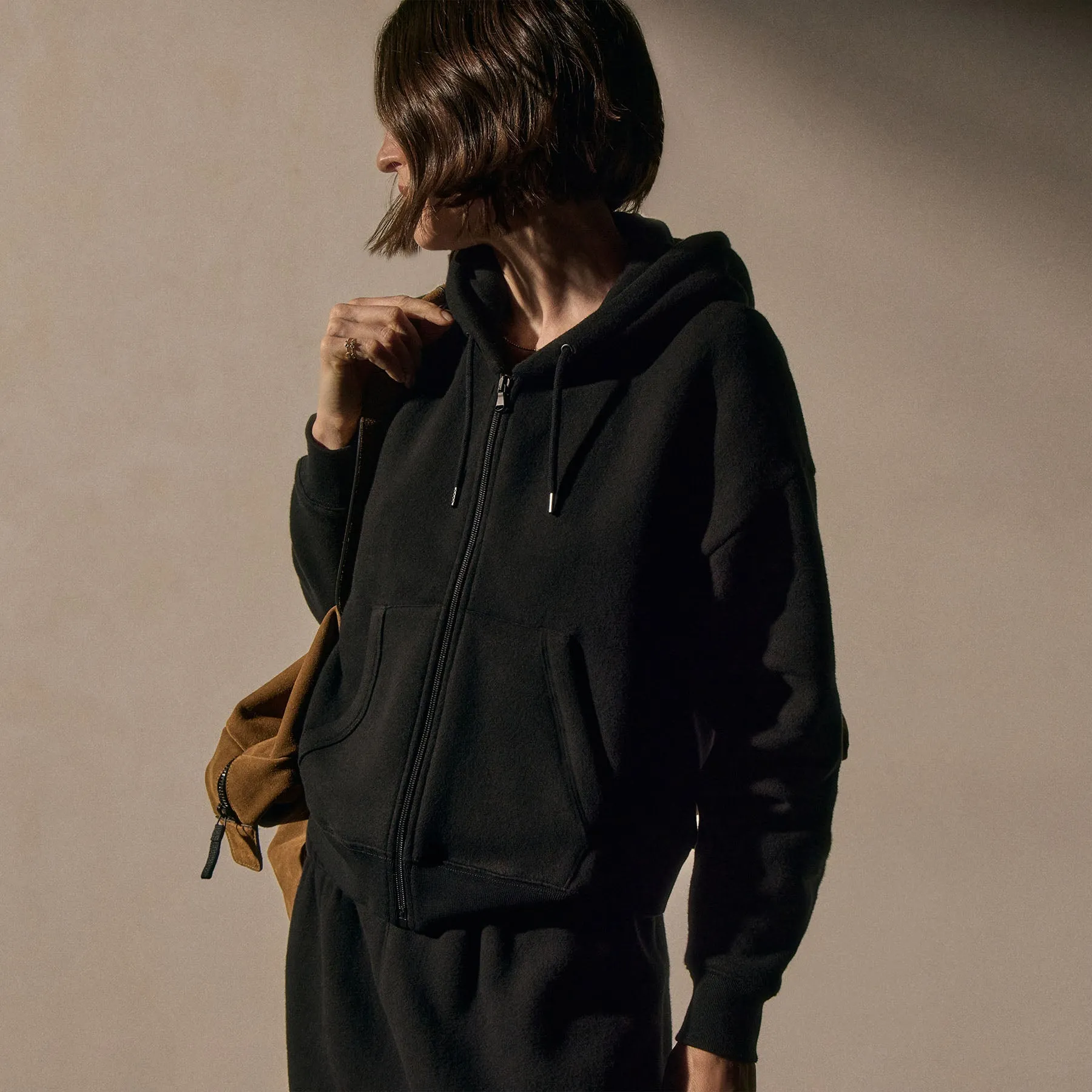 Cozy Fleece Zip Hoodie - Black sold by James Perse