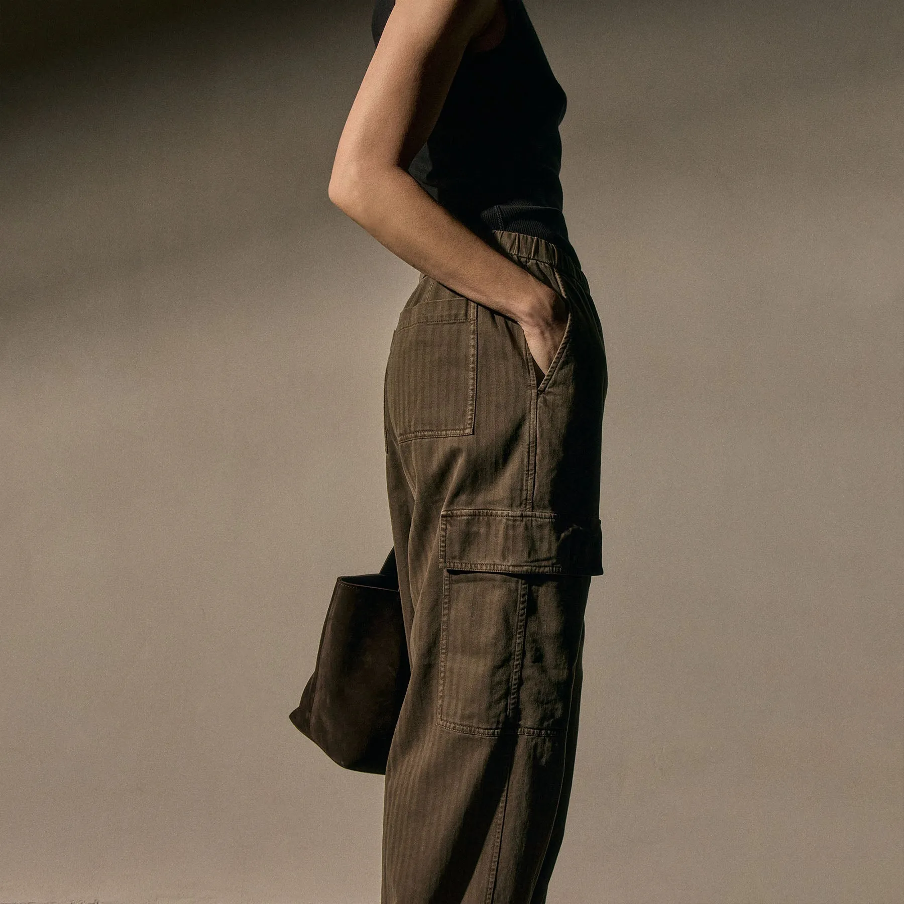 Herringbone Twill Parachute Pant - Caribou Pigment sold by James Perse