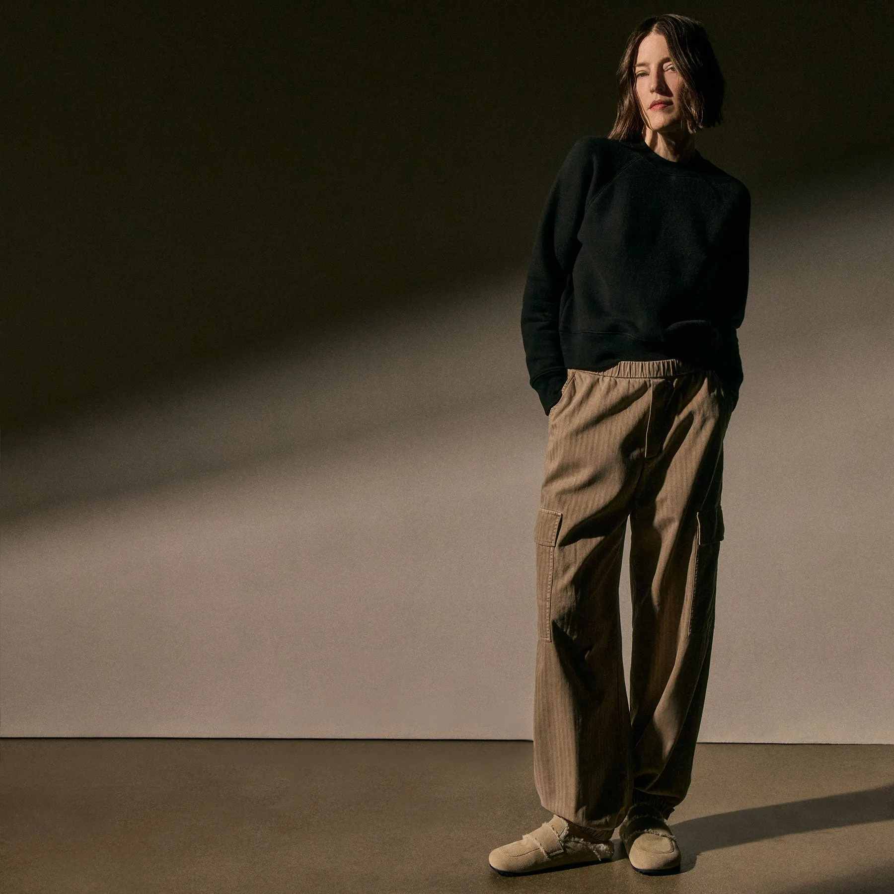 Herringbone Twill Parachute Pant - Soft Beige Pigment sold by James Perse