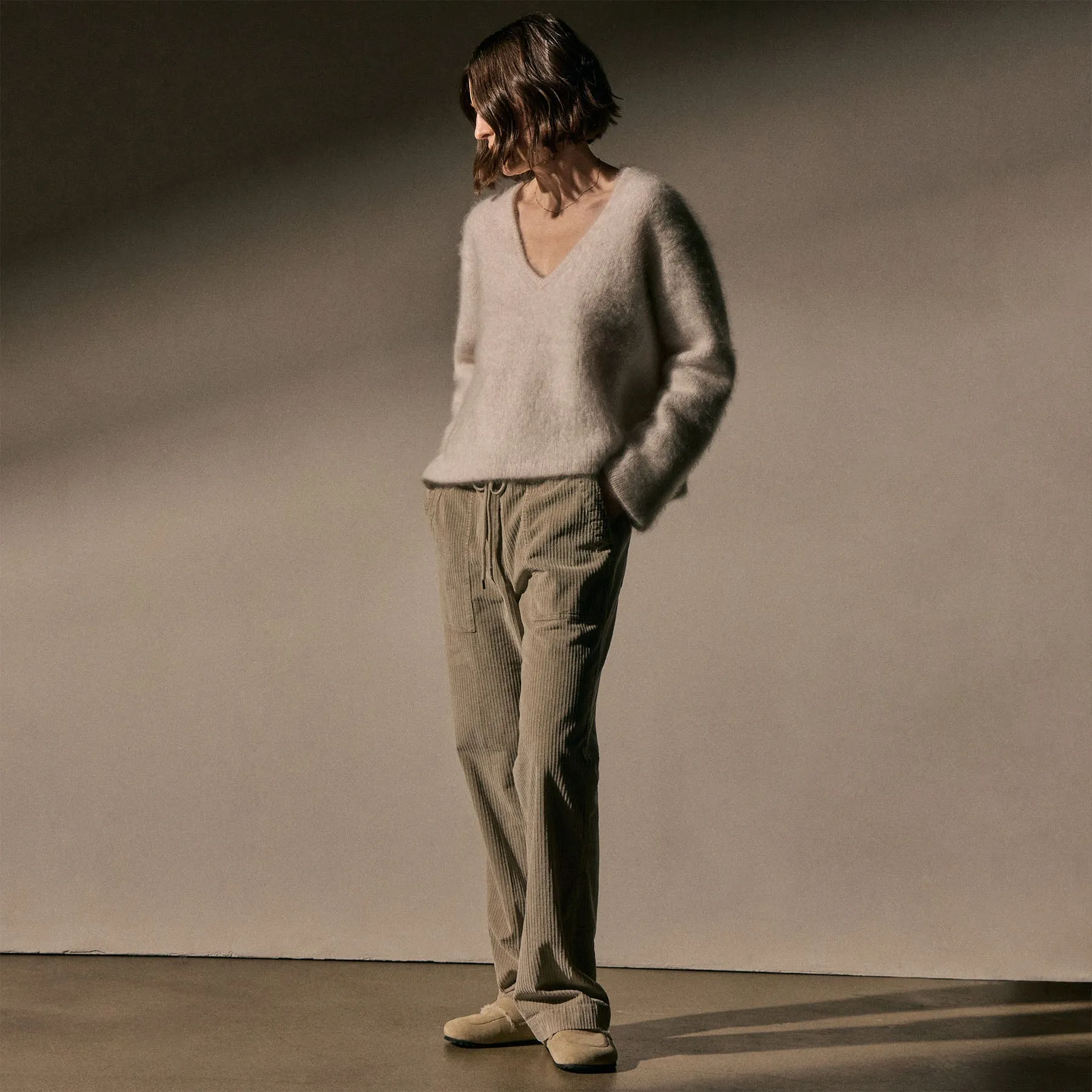 Stretch Corduroy Wide Leg Pant - Toast Pigment sold by James Perse