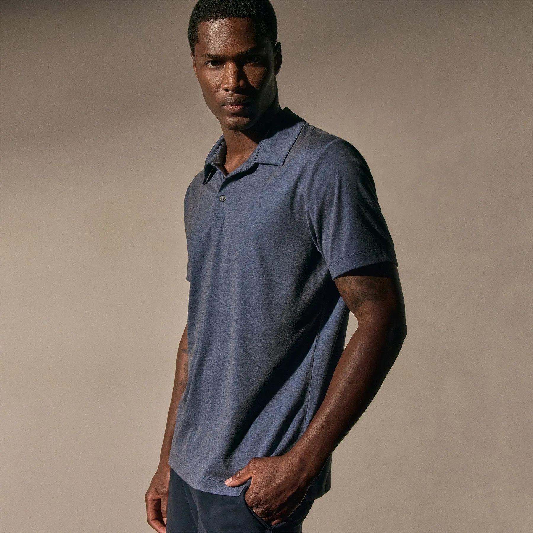 Performance Supima Pique Short Sleeve Polo - Mid Blue sold by James Perse