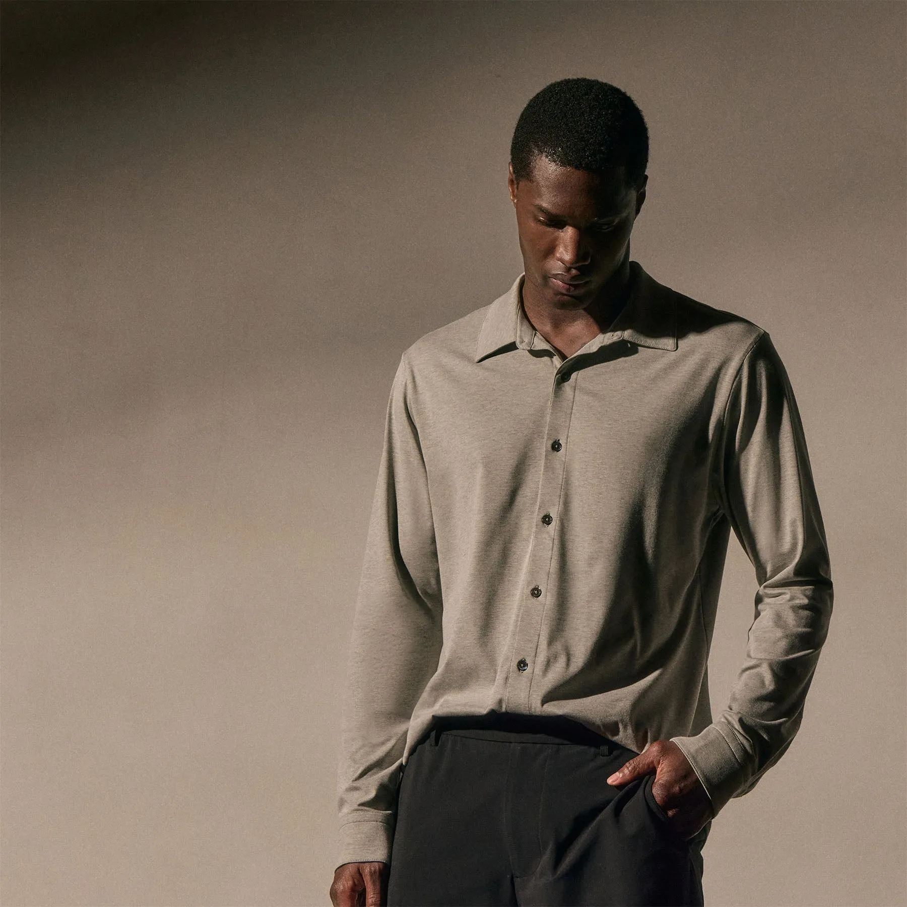 Performance Supima Pique Shirt - Concrete sold by James Perse