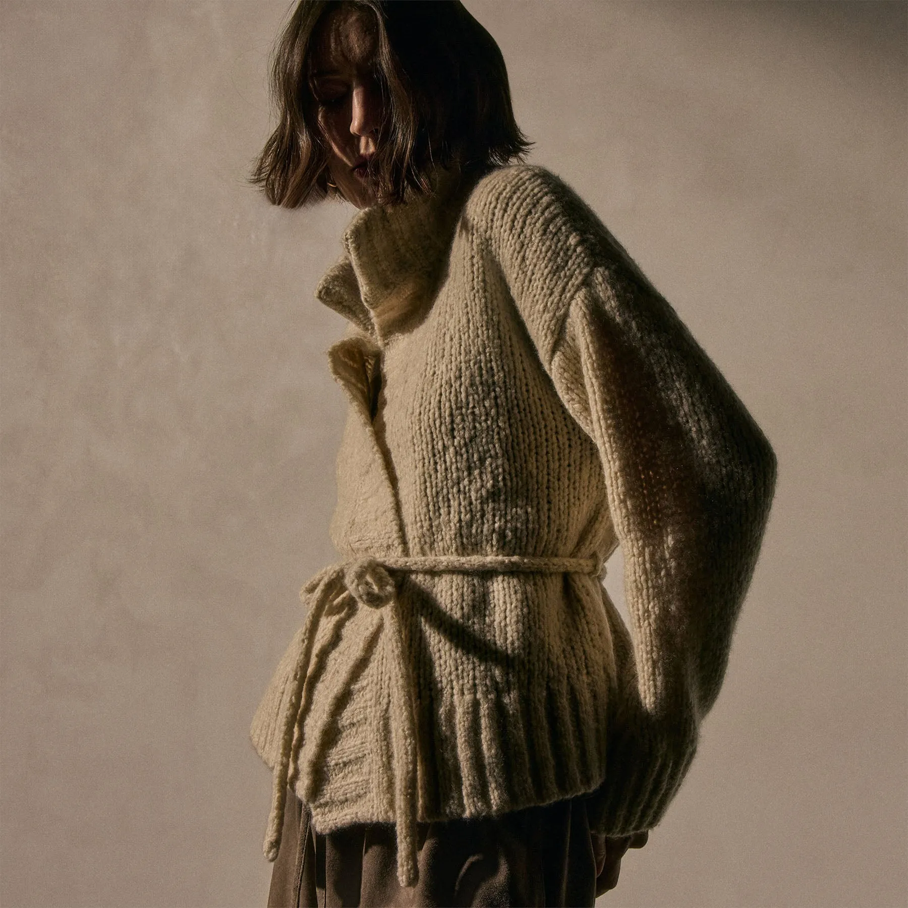 Cashmere Silk Belted Cardigan - Biscotti sold by James Perse