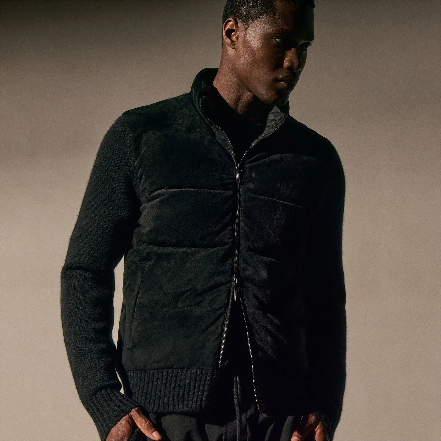 Suede Front Zip Up Sweater - Black sold by James Perse product image thumbnail 2