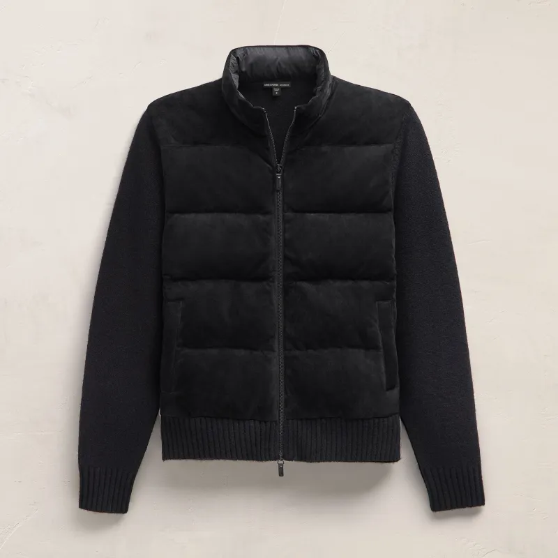 Suede Front Zip Up Sweater - Black sold by James Perse