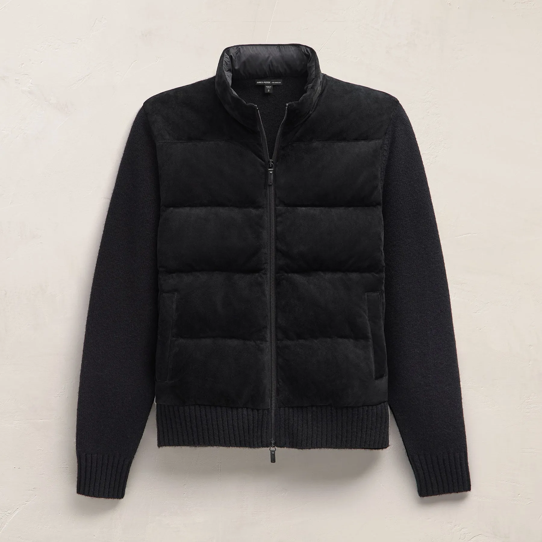 Suede Front Zip Up Sweater - Black sold by James Perse