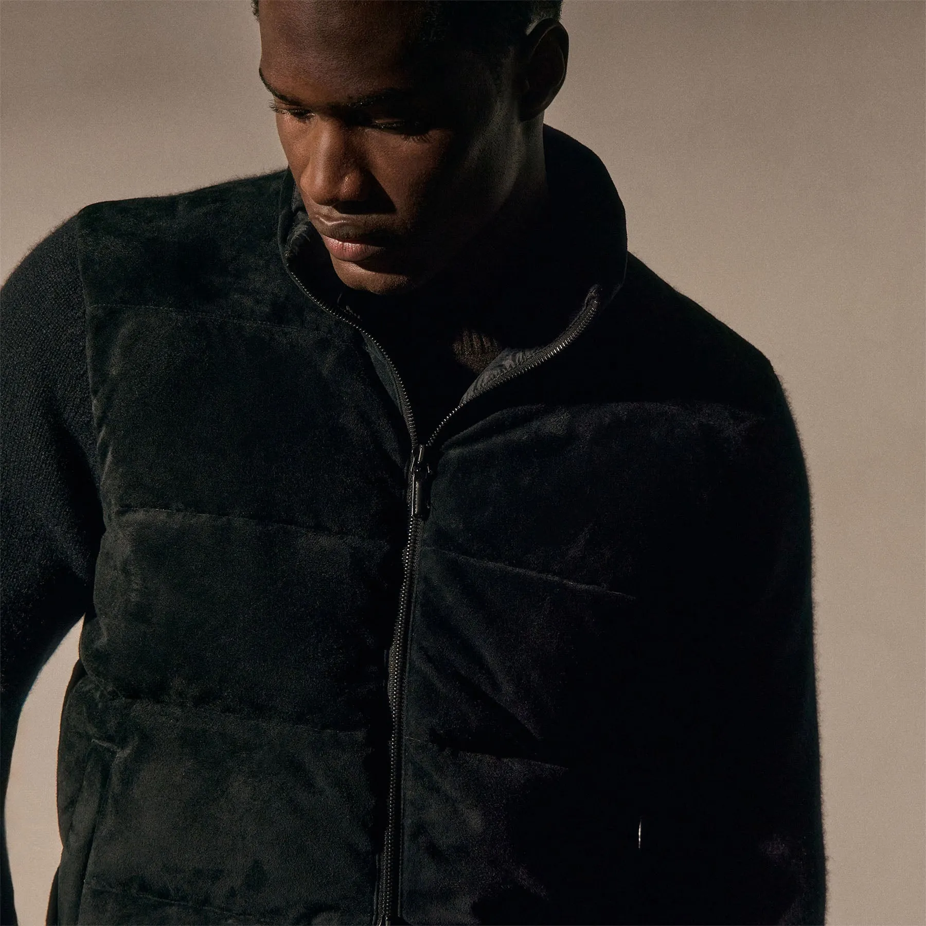 Suede Front Zip Up Sweater - Black sold by James Perse product image thumbnail 4