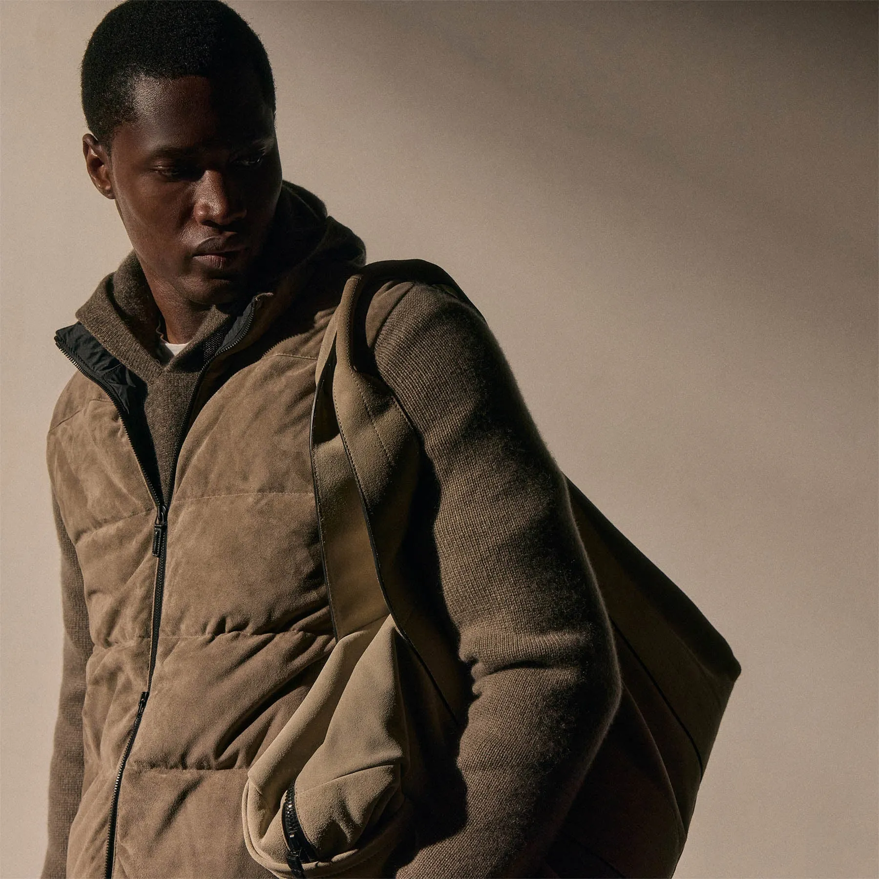 Suede Front Zip Up Sweater - Caribou sold by James Perse