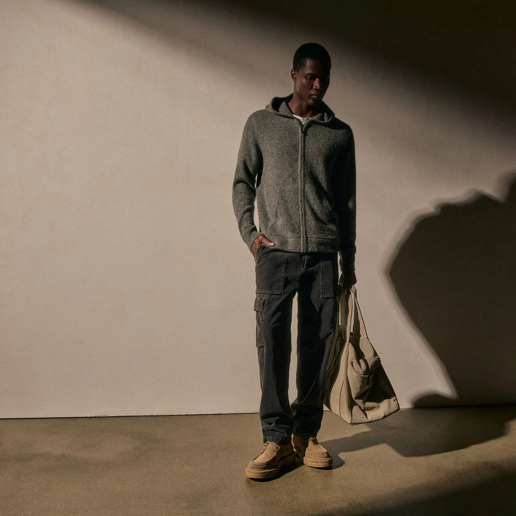 Mid Gauge Cashmere Knit Zip Up Hoodie - Thunder sold by James Perse product image thumbnail 2