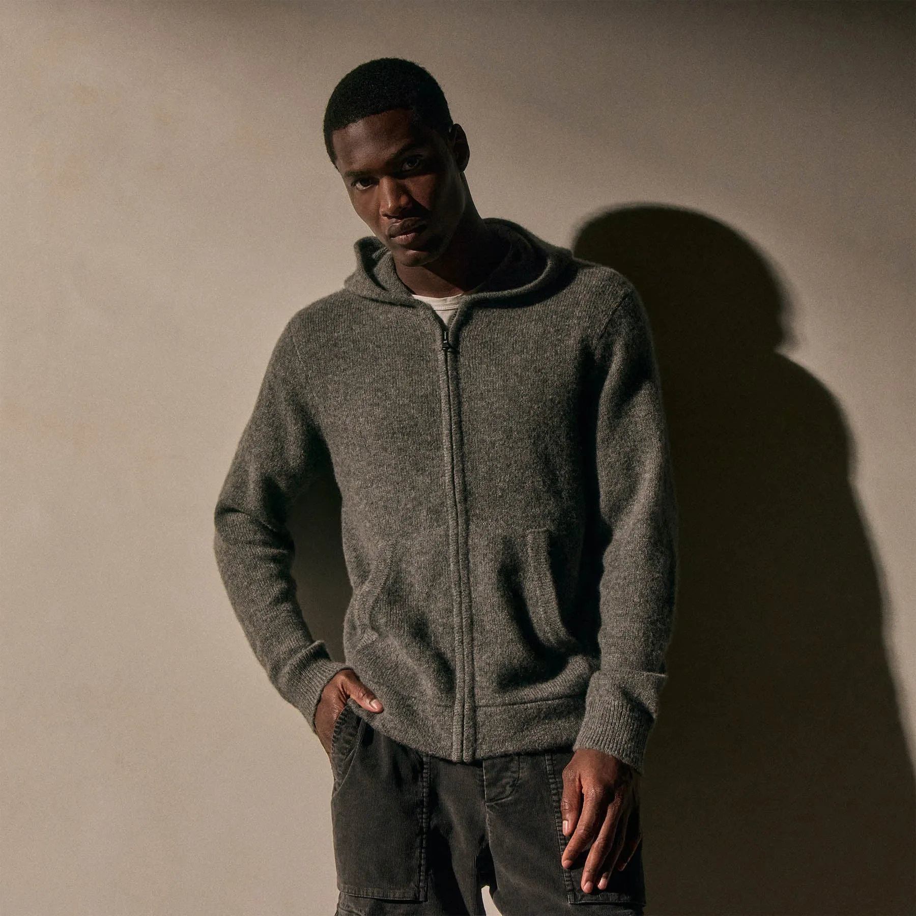 Mid Gauge Cashmere Knit Zip Up Hoodie - Thunder sold by James Perse product image thumbnail 4