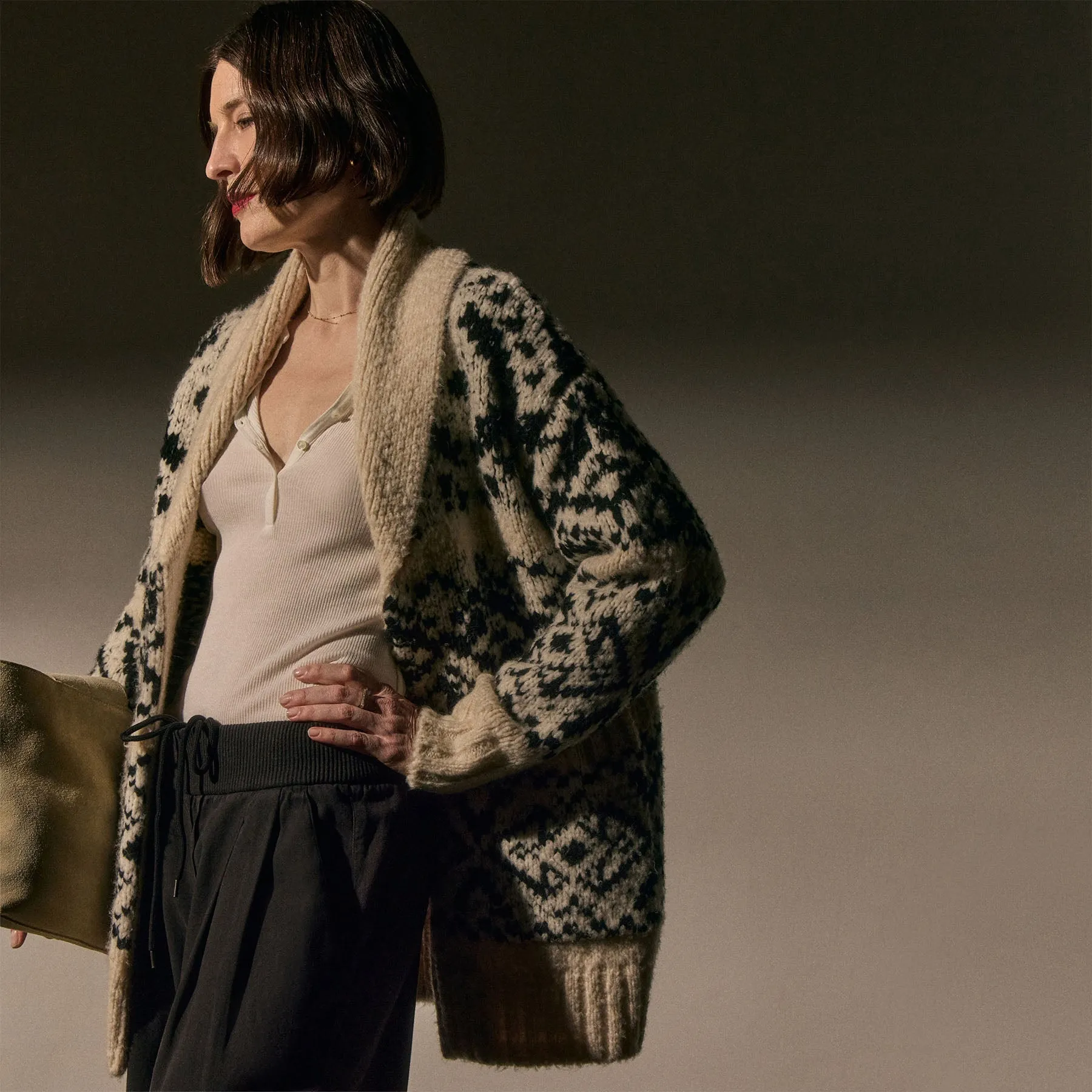 Chalet Knit Cardigan - Ivory/Black sold by James Perse product image thumbnail 3