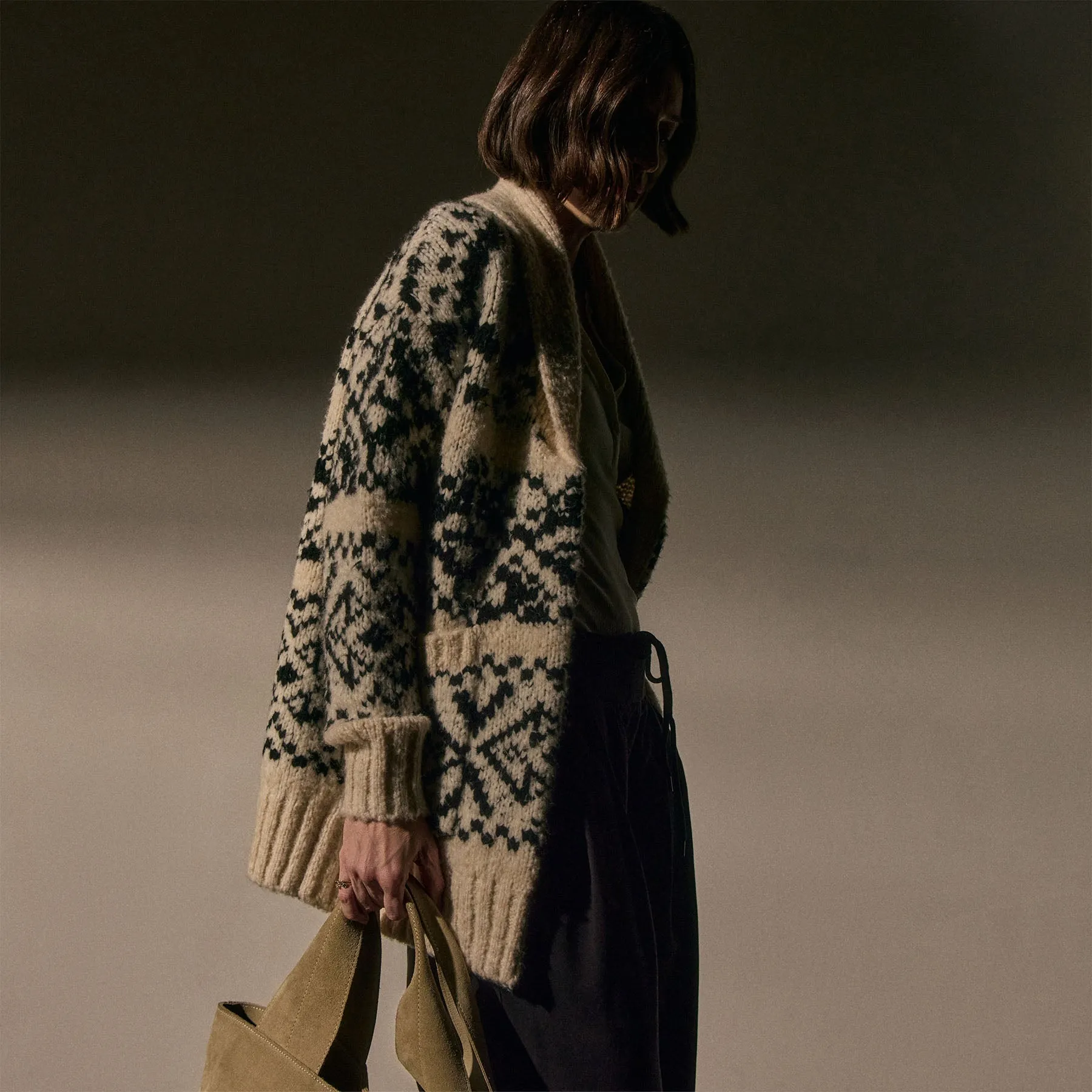 Chalet Knit Cardigan - Ivory/Black sold by James Perse