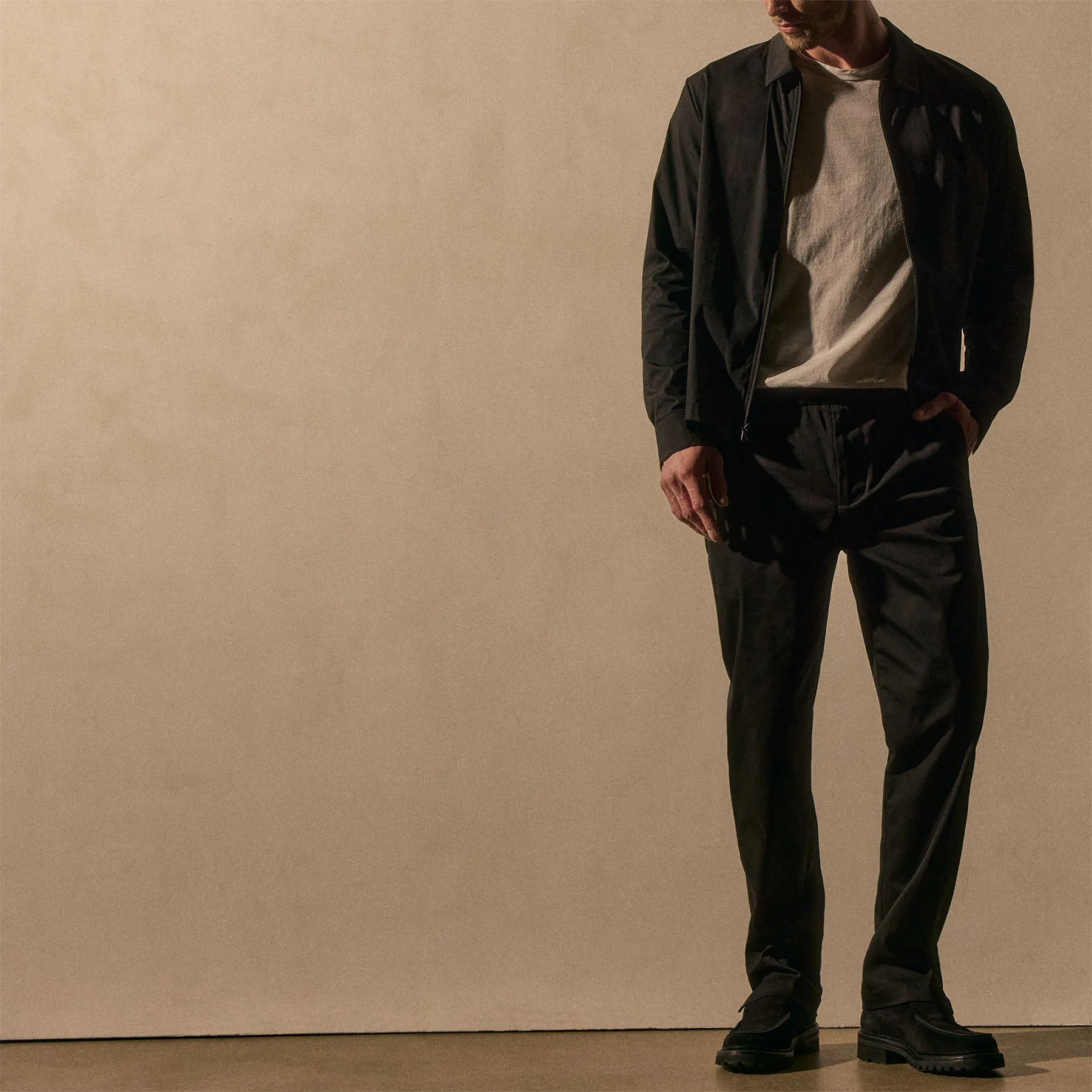 Relaxed Stretch Micro Twill Trouser - Black sold by James Perse
