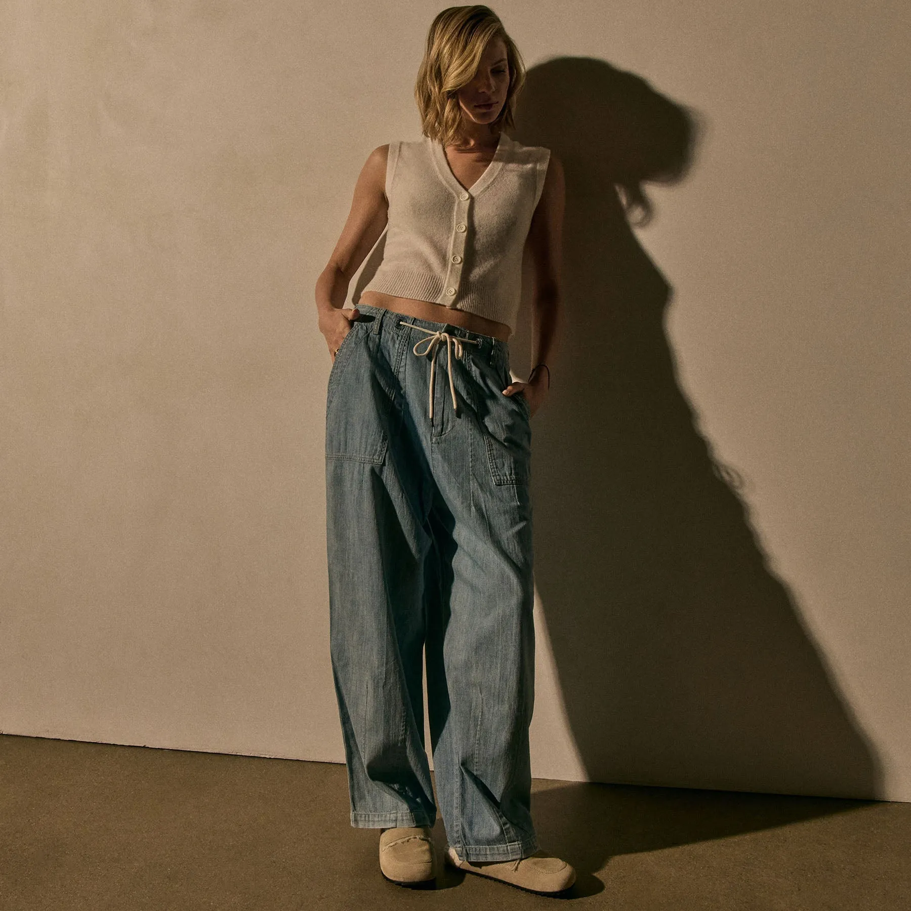 Soft Featherweight Cashmere Buttoned Vest - Oyster sold by James Perse product image thumbnail 4