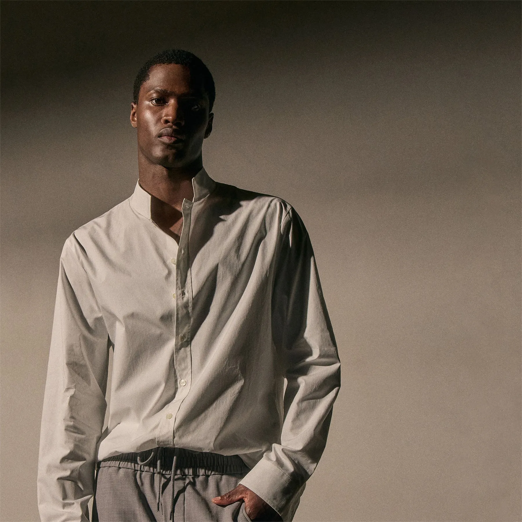 Poplin Collarless Shirt - White sold by James Perse