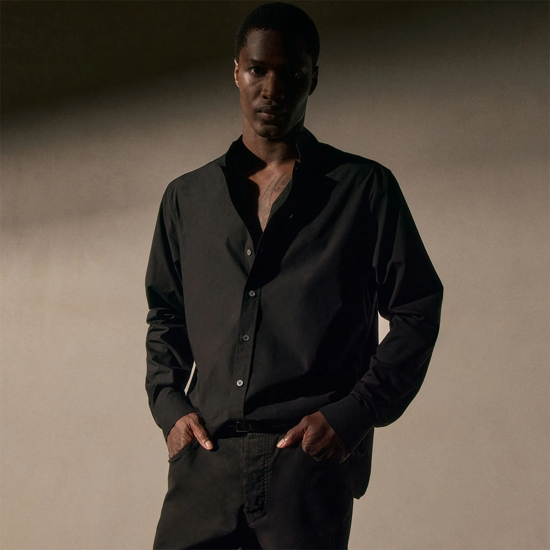 Poplin Collarless Shirt - Black sold by James Perse product image thumbnail 2