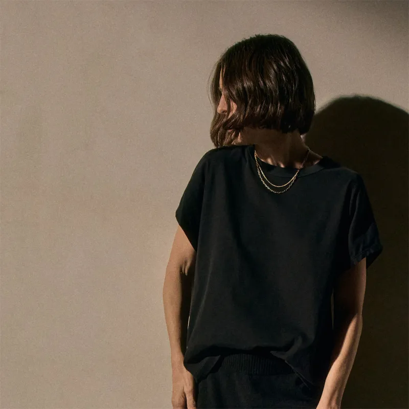 Heavy Luxe Jersey Cap Sleeve Tee - Black sold by James Perse