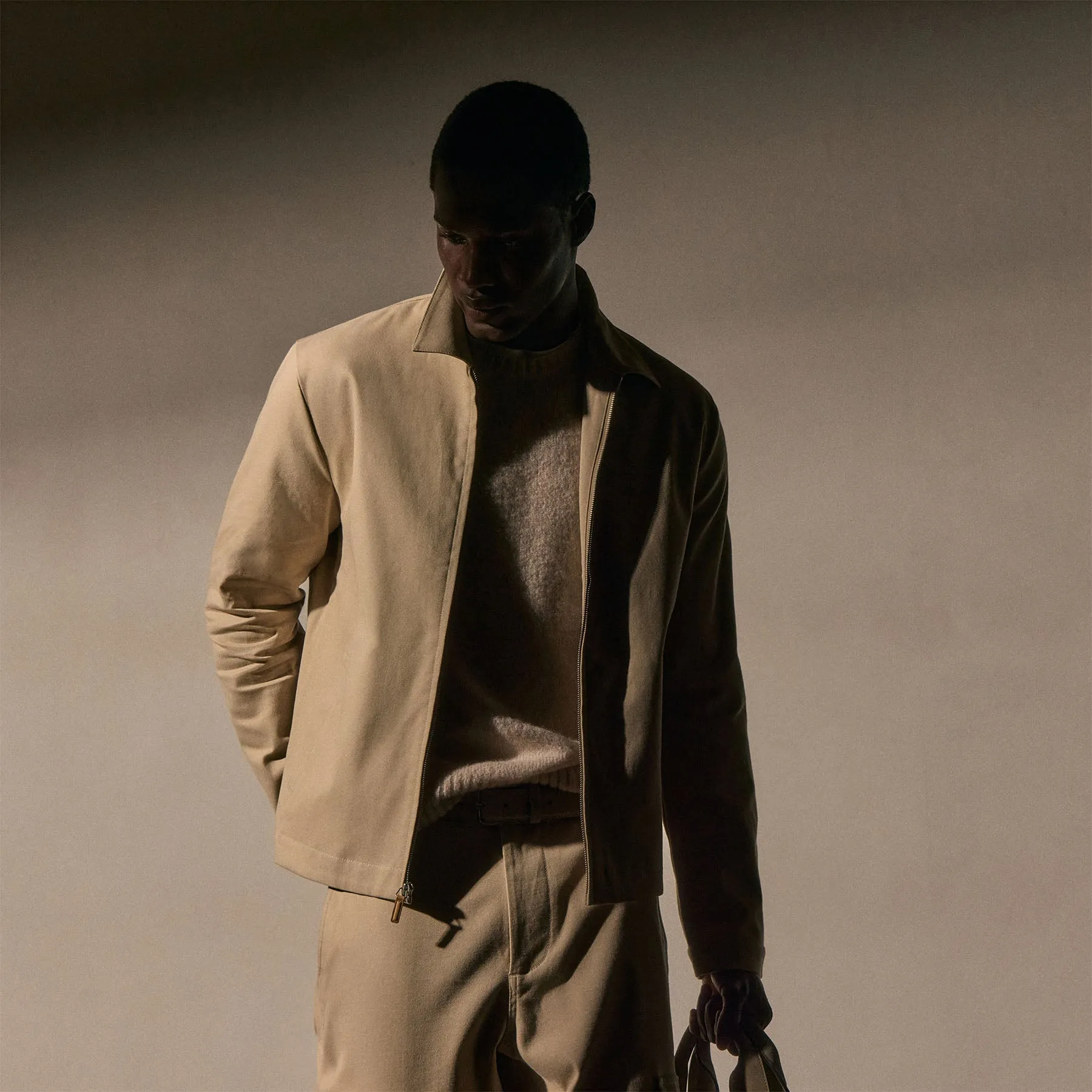 Zip Front Coach Jacket - Light Khaki sold by James Perse