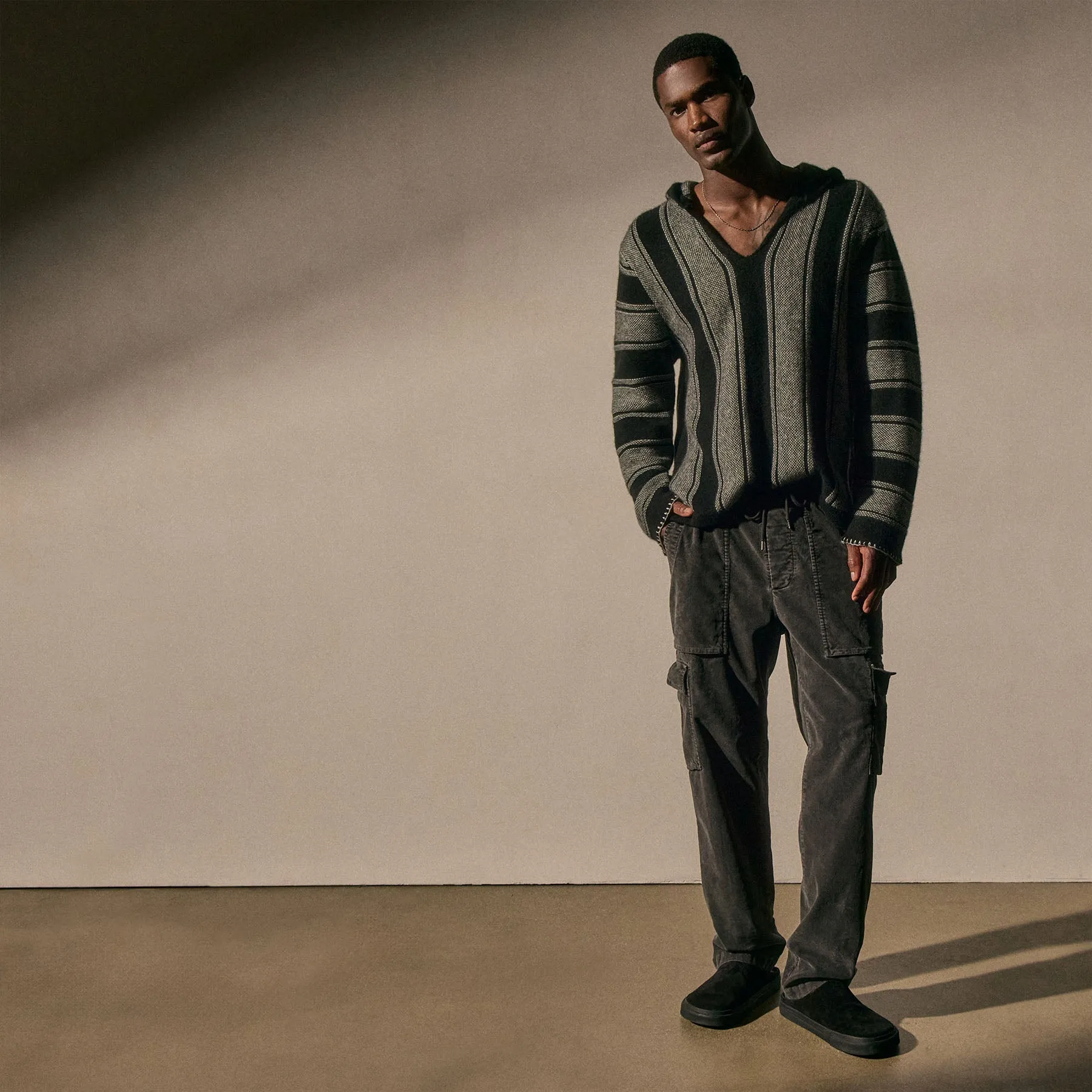 Baja Stripe Cashmere Poncho - Black Stripe sold by James Perse product image thumbnail 5