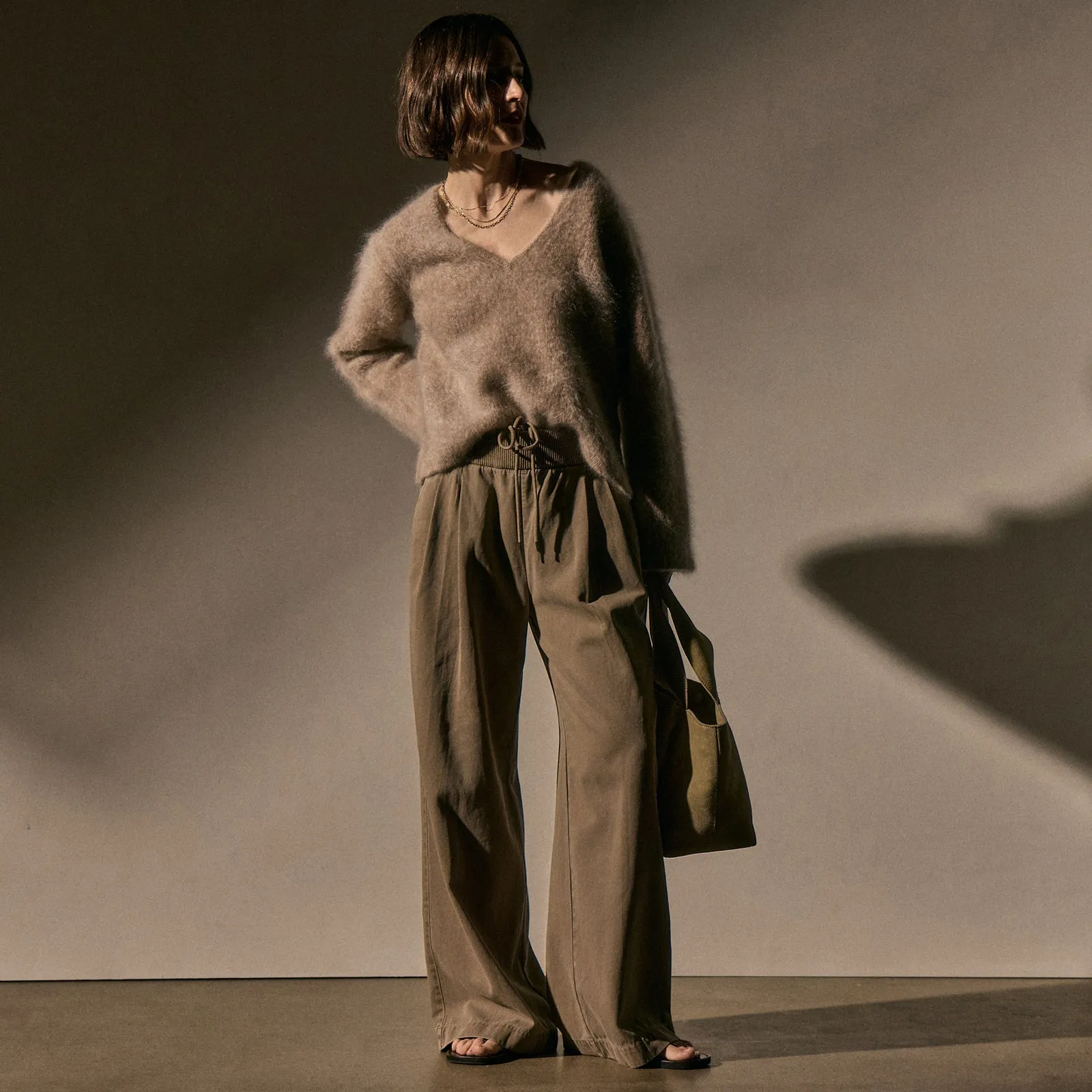 Ribbed Waist Wide Leg Pant - Fawn Pigment sold by James Perse