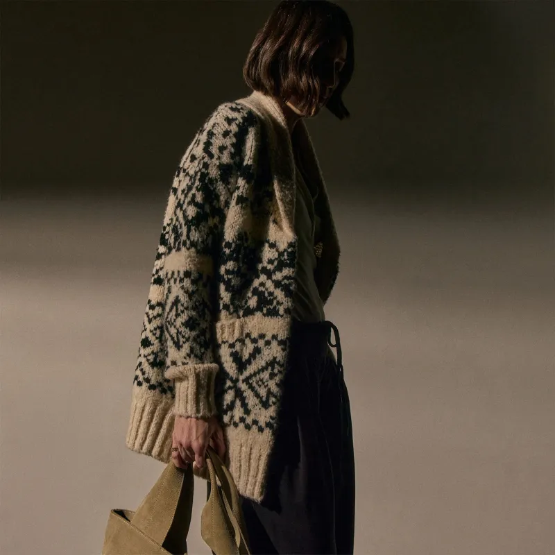 Chalet Intarsia Cardigan - Ivory/Black sold by James Perse