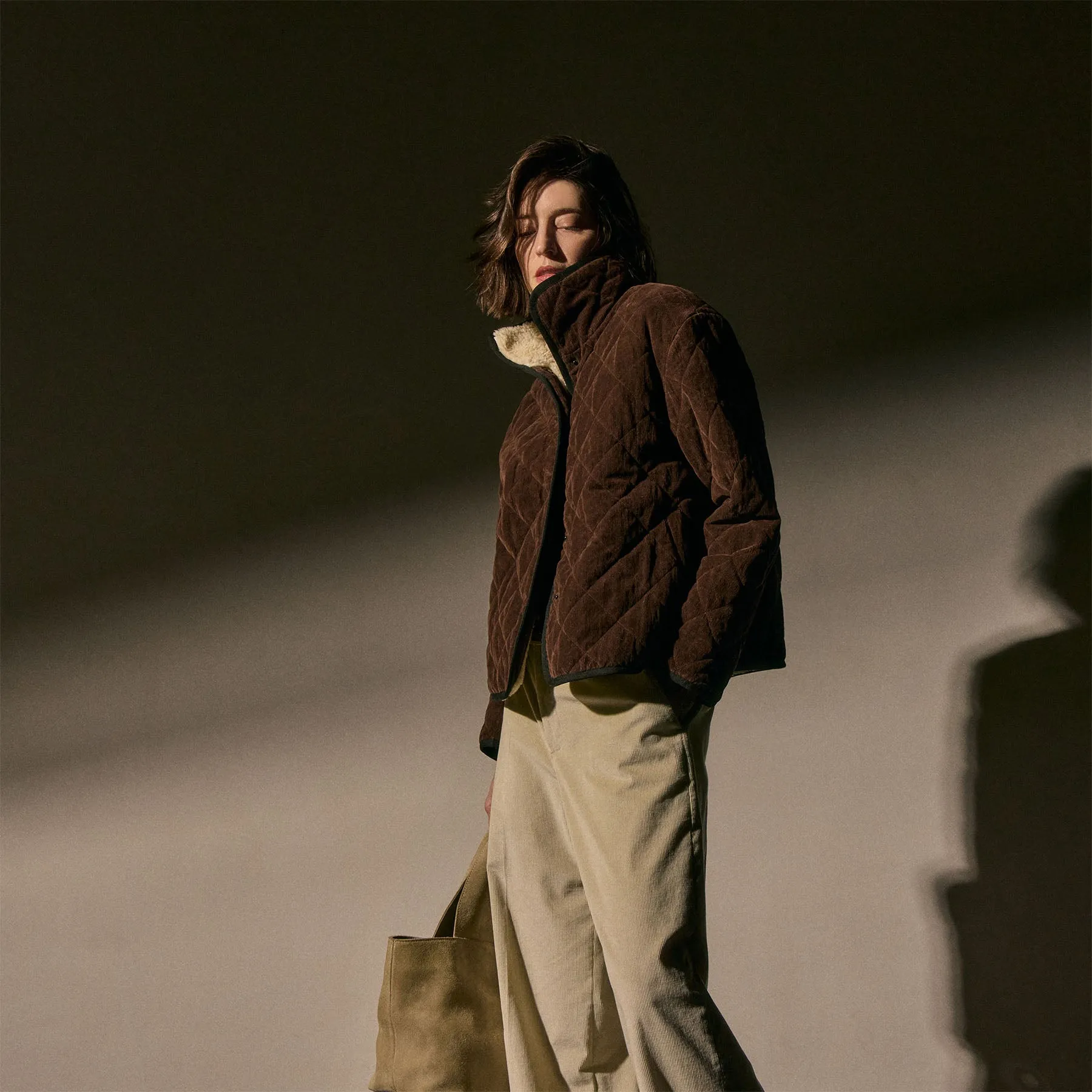 Quilted Corduroy Sherpa Lined Jacket - Chestnut sold by James Perse product image thumbnail 3