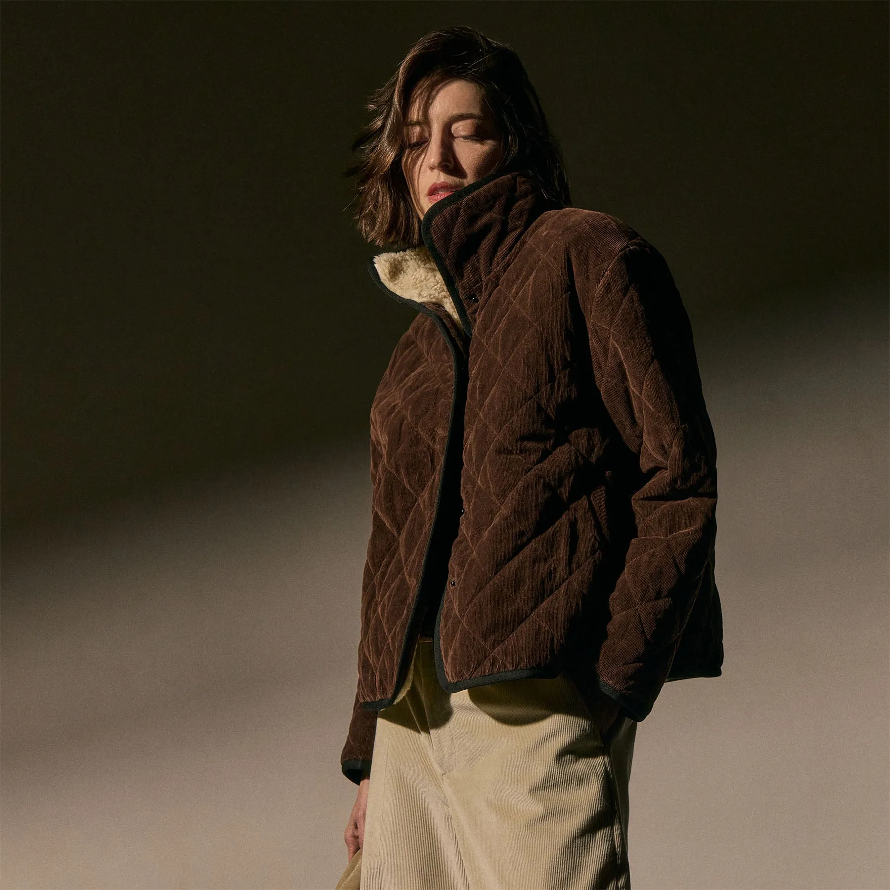 Quilted Corduroy Sherpa Lined Jacket - Chestnut sold by James Perse product image thumbnail 2