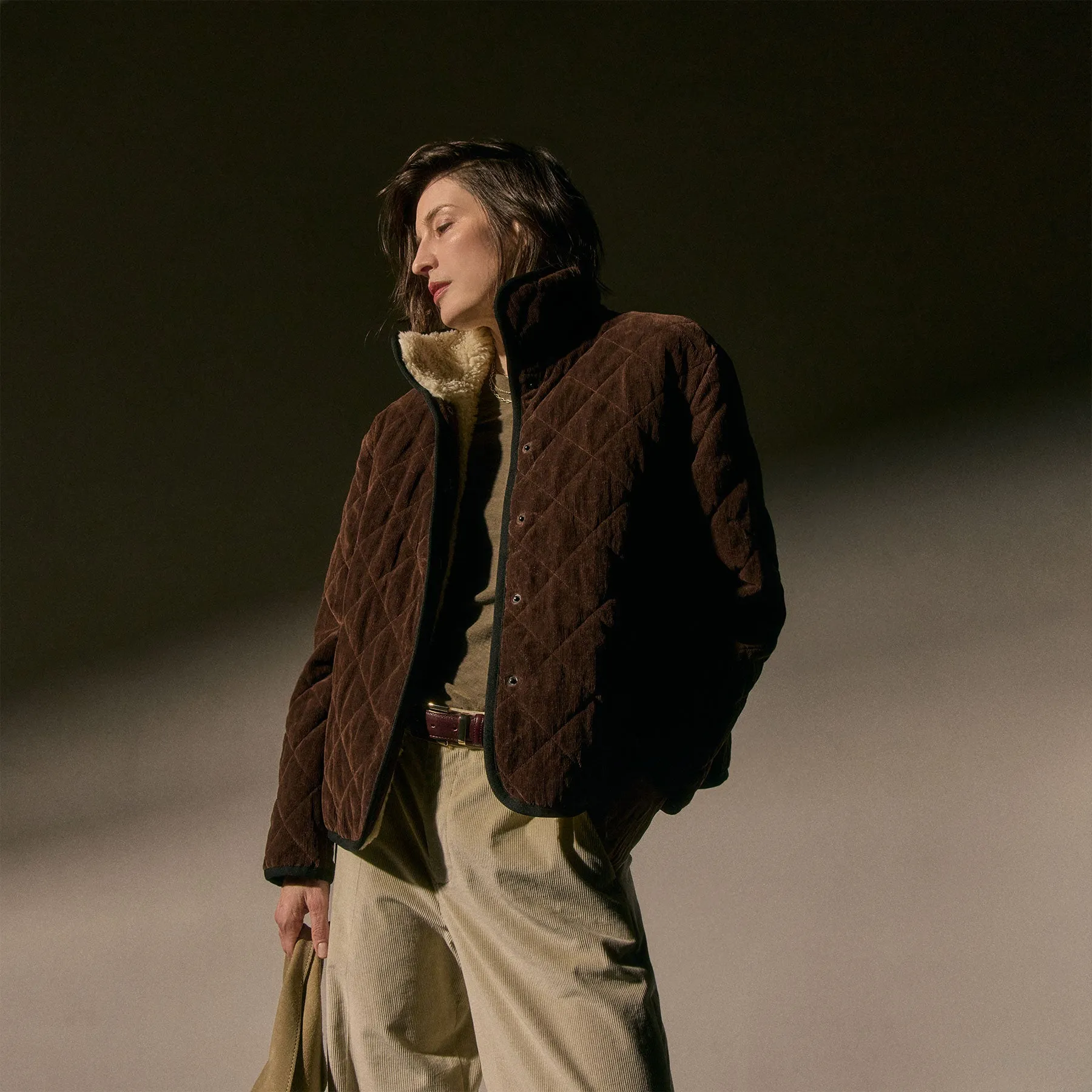 Quilted Corduroy Sherpa Lined Jacket - Chestnut sold by James Perse