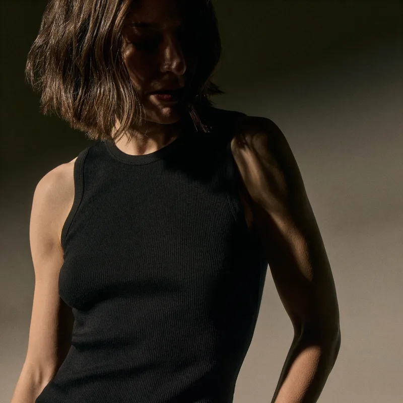 Cotton Gauze Ribbed Tank - Black sold by James Perse