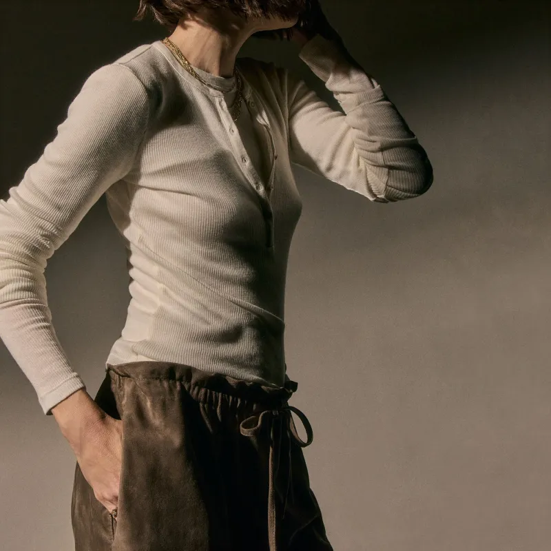 Cotton Gauze Ribbed Henley - Everest White sold by James Perse