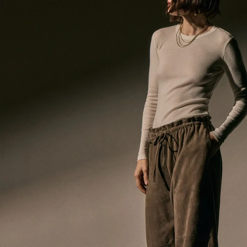 Cotton Gauze Ribbed Long Sleeve Crew - Everest White sold by James Perse