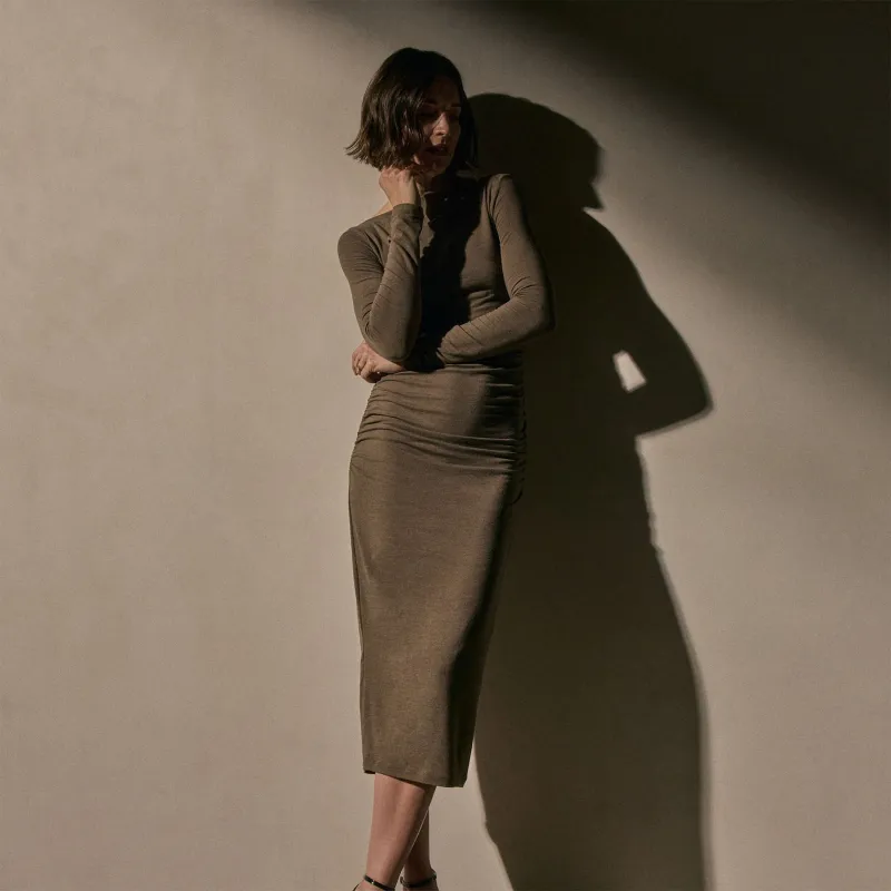 Ruched Long Sleeve Dress - Caribou sold by James Perse