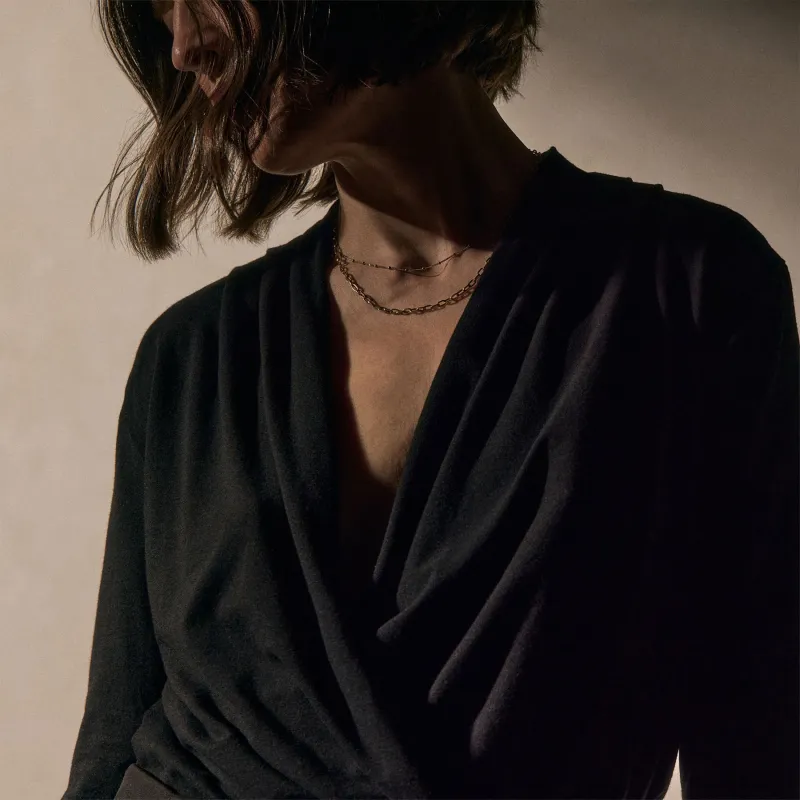 Melange Jersey Drape Front Top - Black sold by James Perse