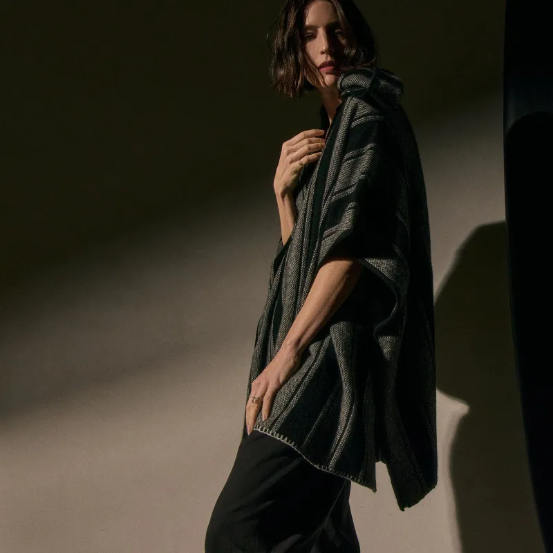 Baja Stripe Cashmere Poncho - Black Stripe sold by James Perse