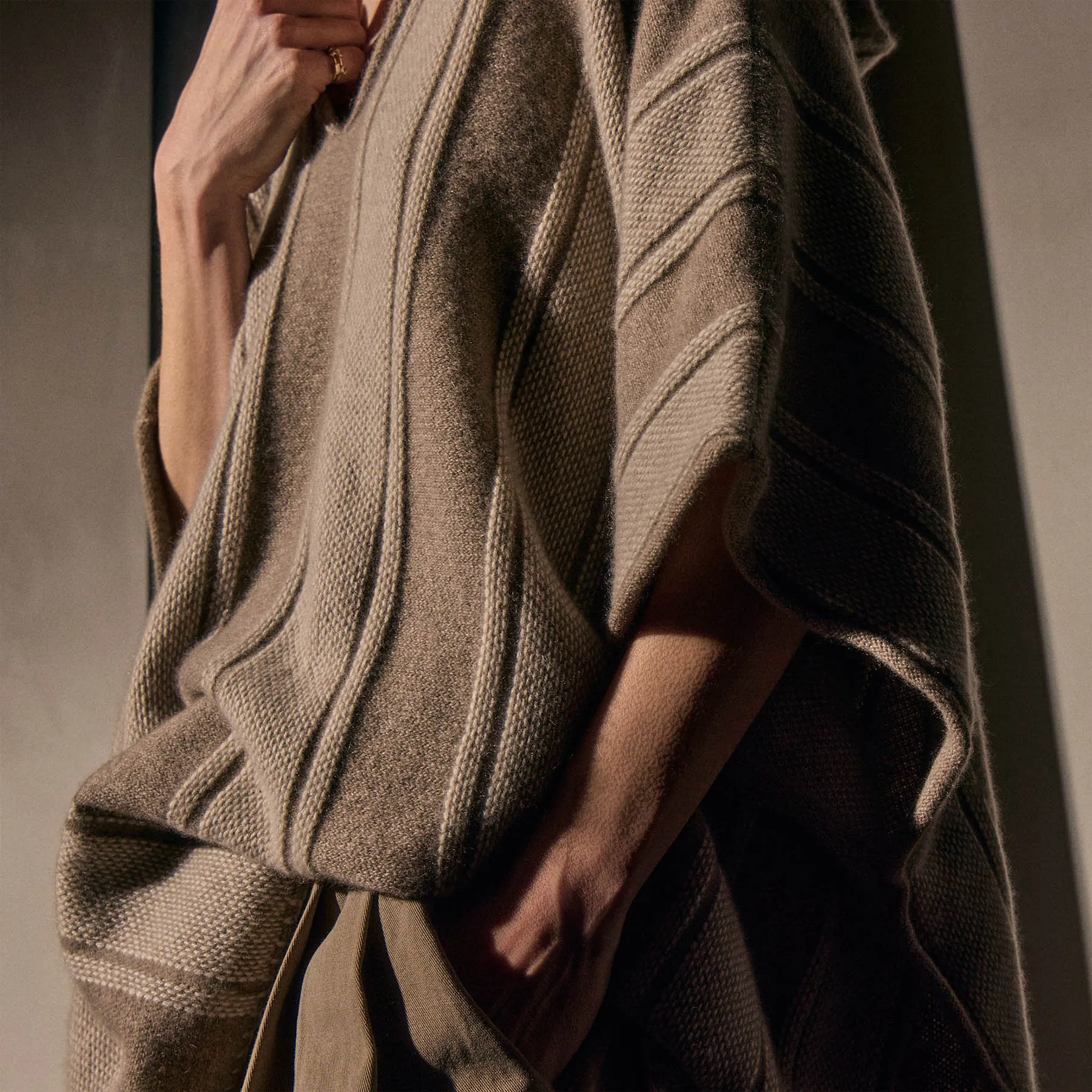 Baja Stripe Cashmere Poncho - Natural Stripe sold by James Perse product image thumbnail 3