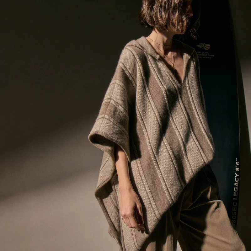 Baja Stripe Cashmere Poncho - Natural Stripe sold by James Perse