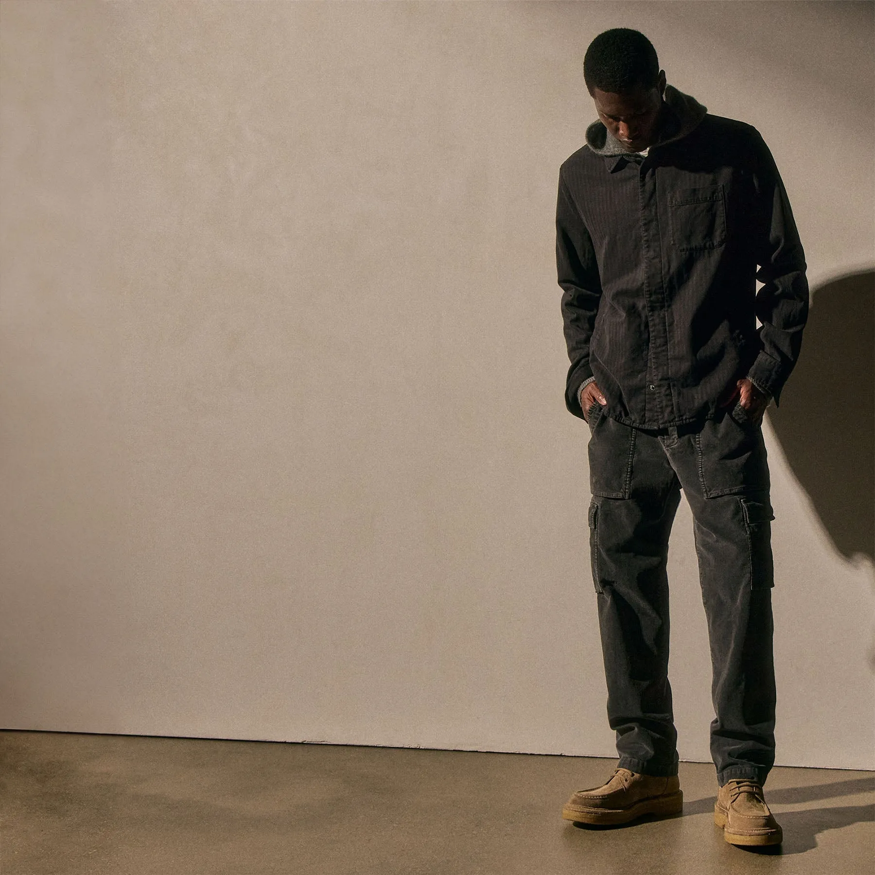 Herringbone Twill Shirt Jacket - Black sold by James Perse