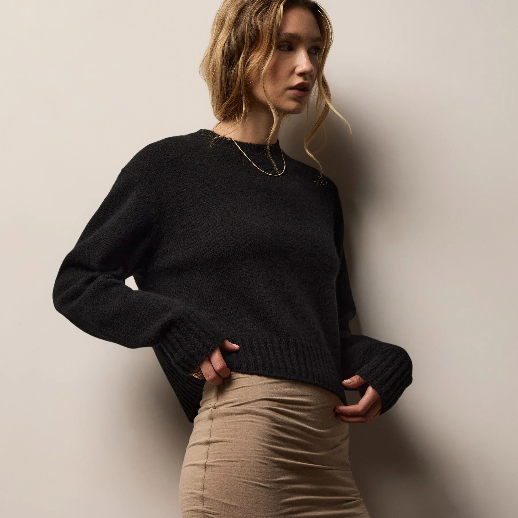 Lightweight Textured Cashmere Crew - True Black sold by James Perse