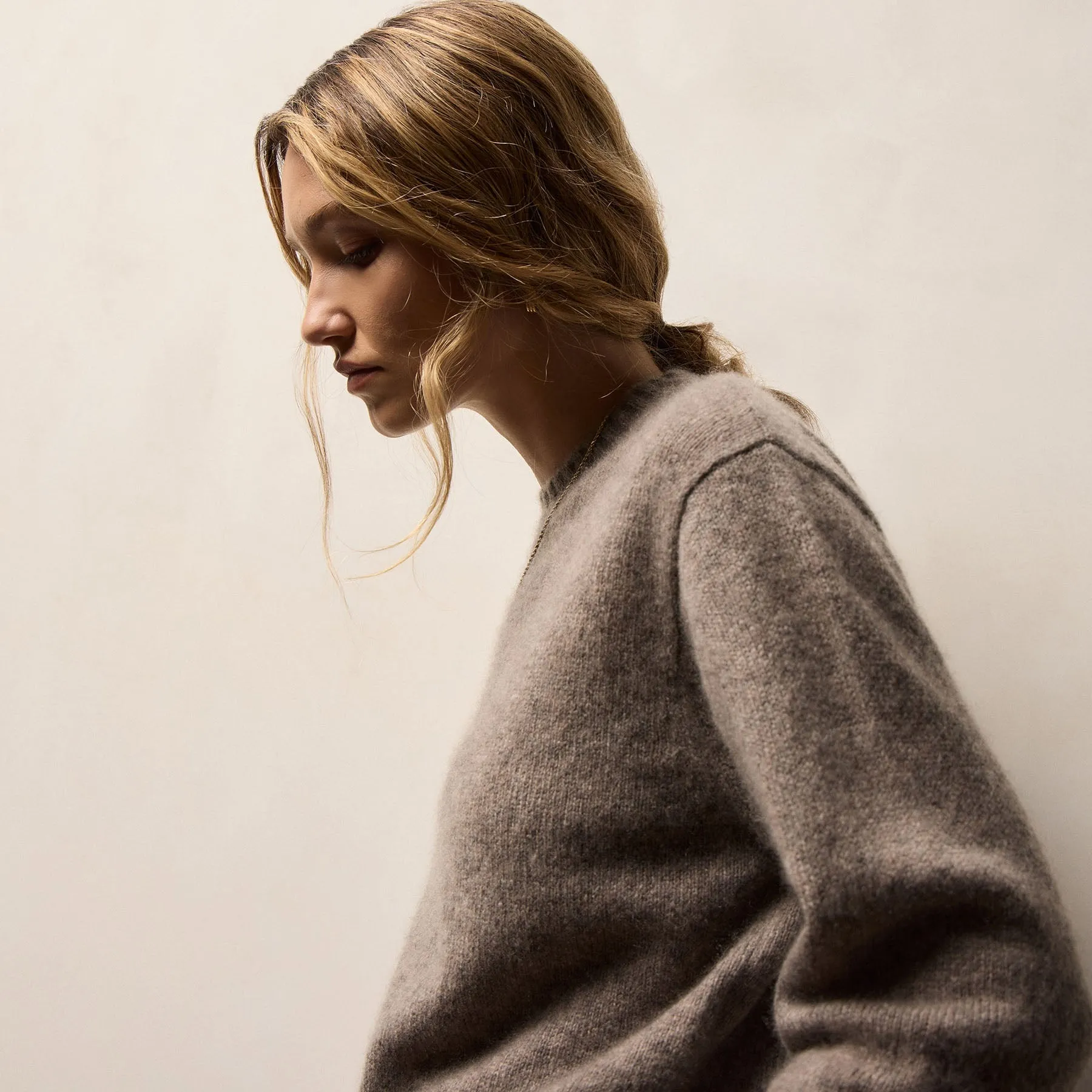 Lightweight Textured Cashmere Crew - Beige Melange sold by James Perse product image thumbnail 3