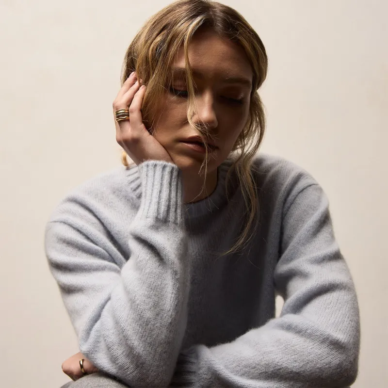 Lightweight Textured Cashmere Crew - Pale Blue sold by James Perse