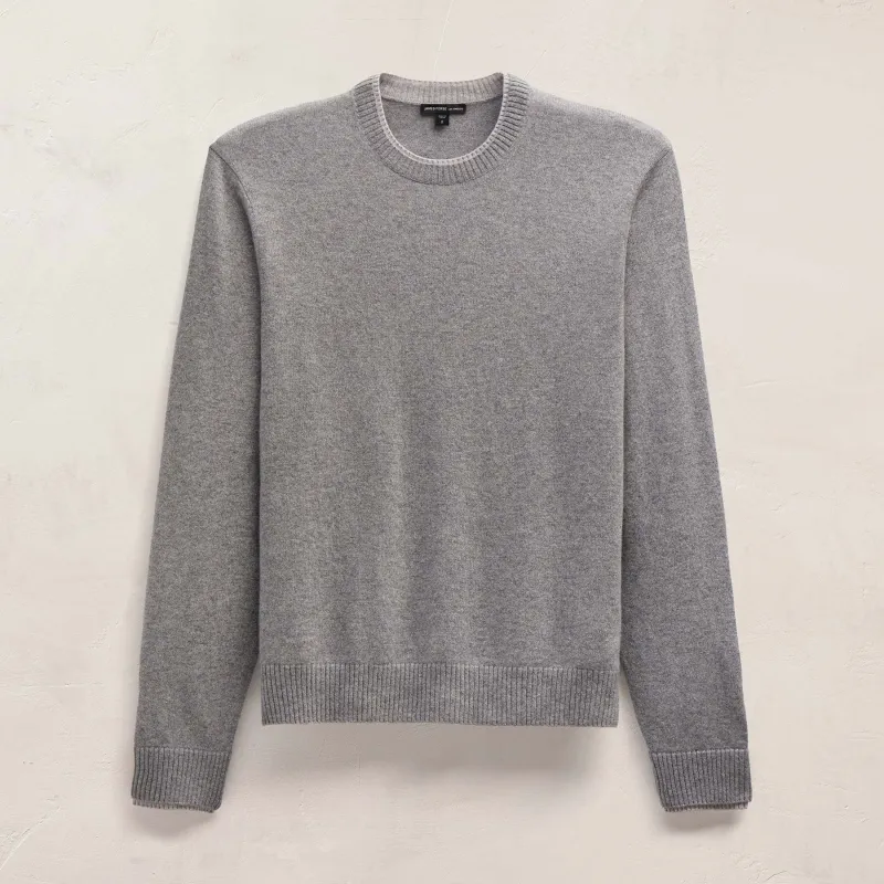 Contrast Trim Cashmere Crew - Heather Grey/Pearl sold by James Perse