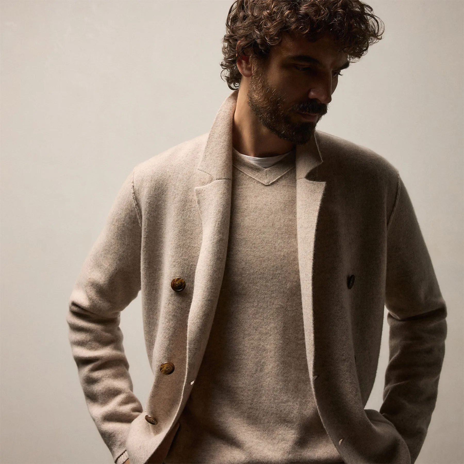 Double Breasted Cashmere Blazer - Stone sold by James Perse product image thumbnail 4