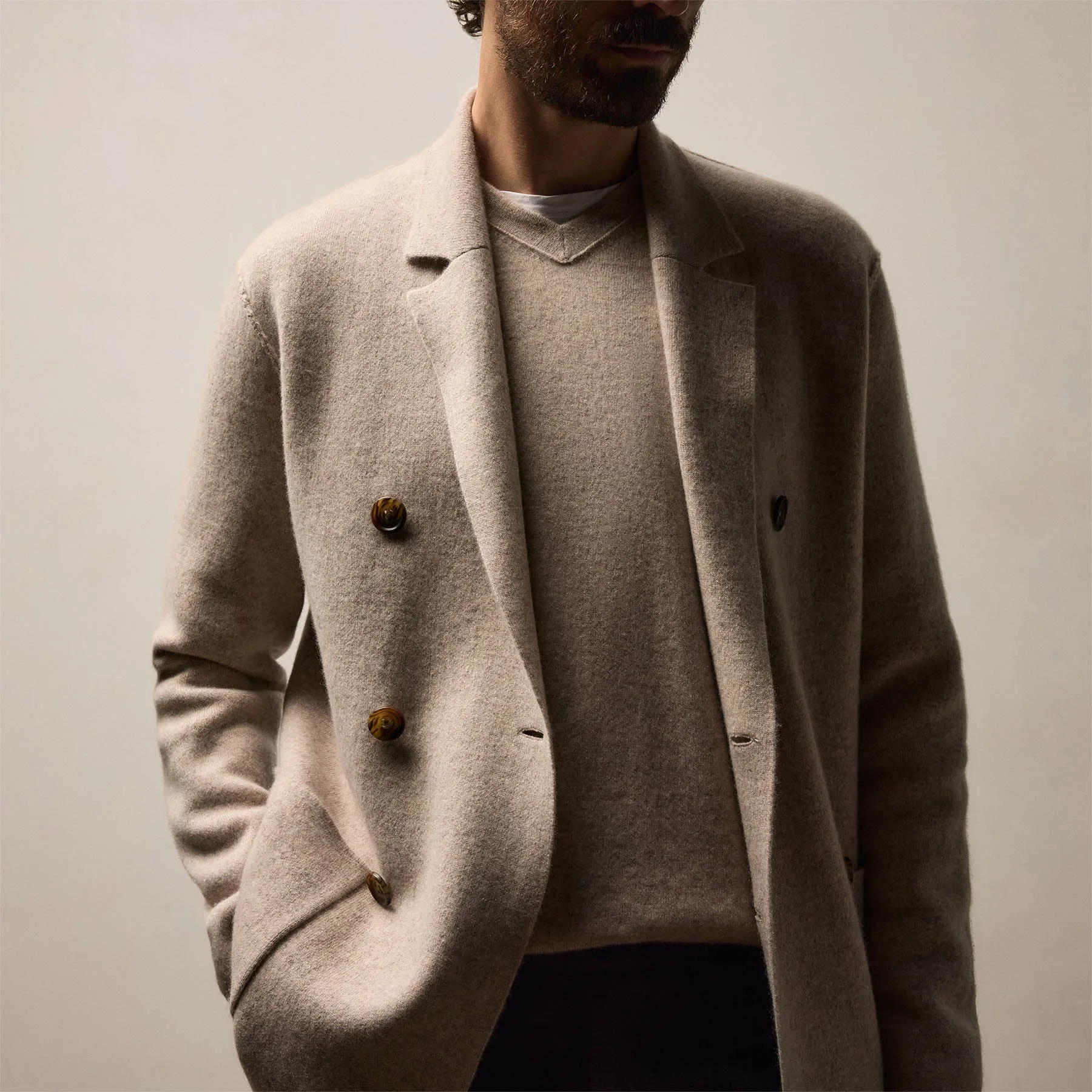 Double Breasted Cashmere Blazer - Stone sold by James Perse